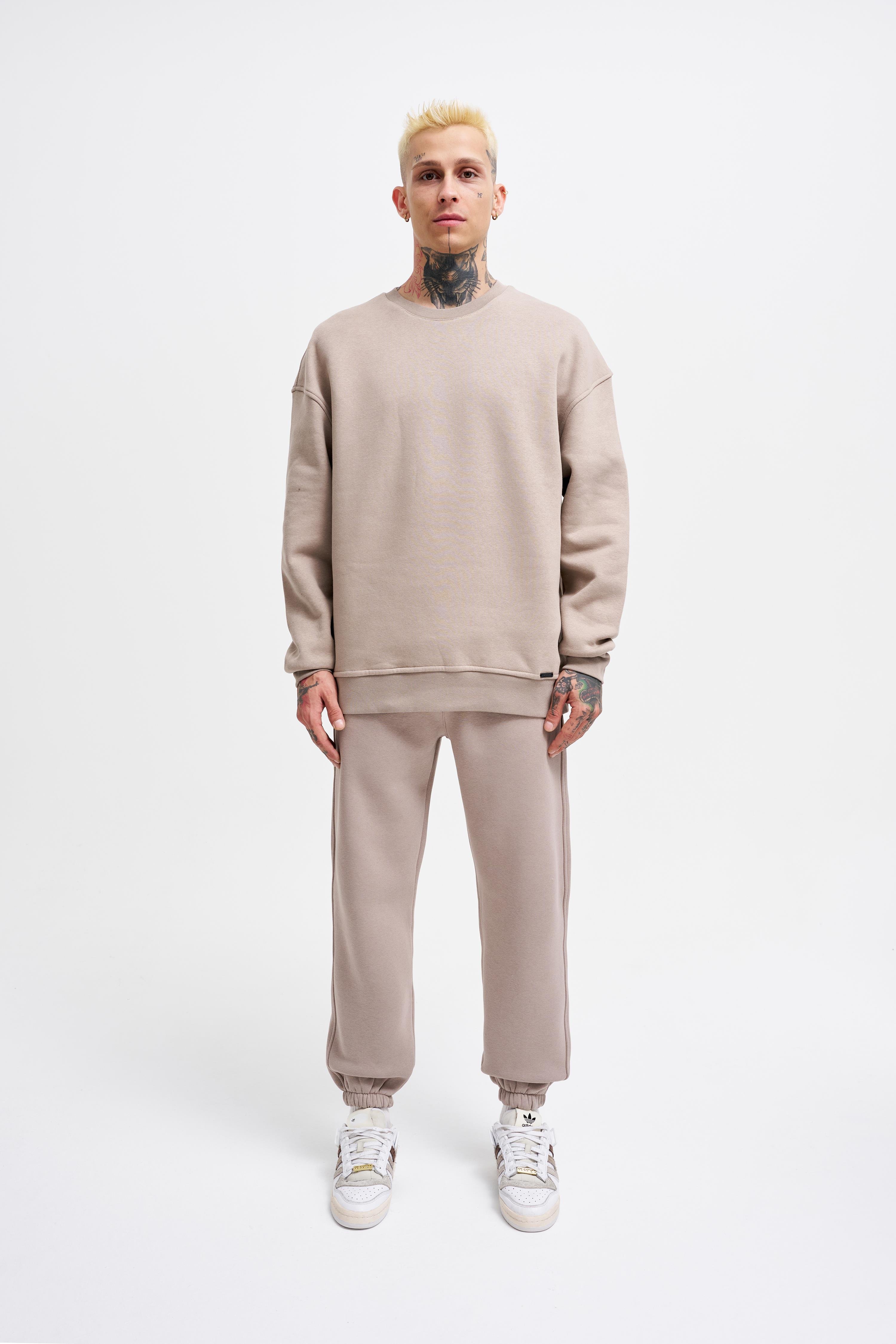 Erkek Basic Bisiklet Yaka Oversize Açık Gri Sweatshirt