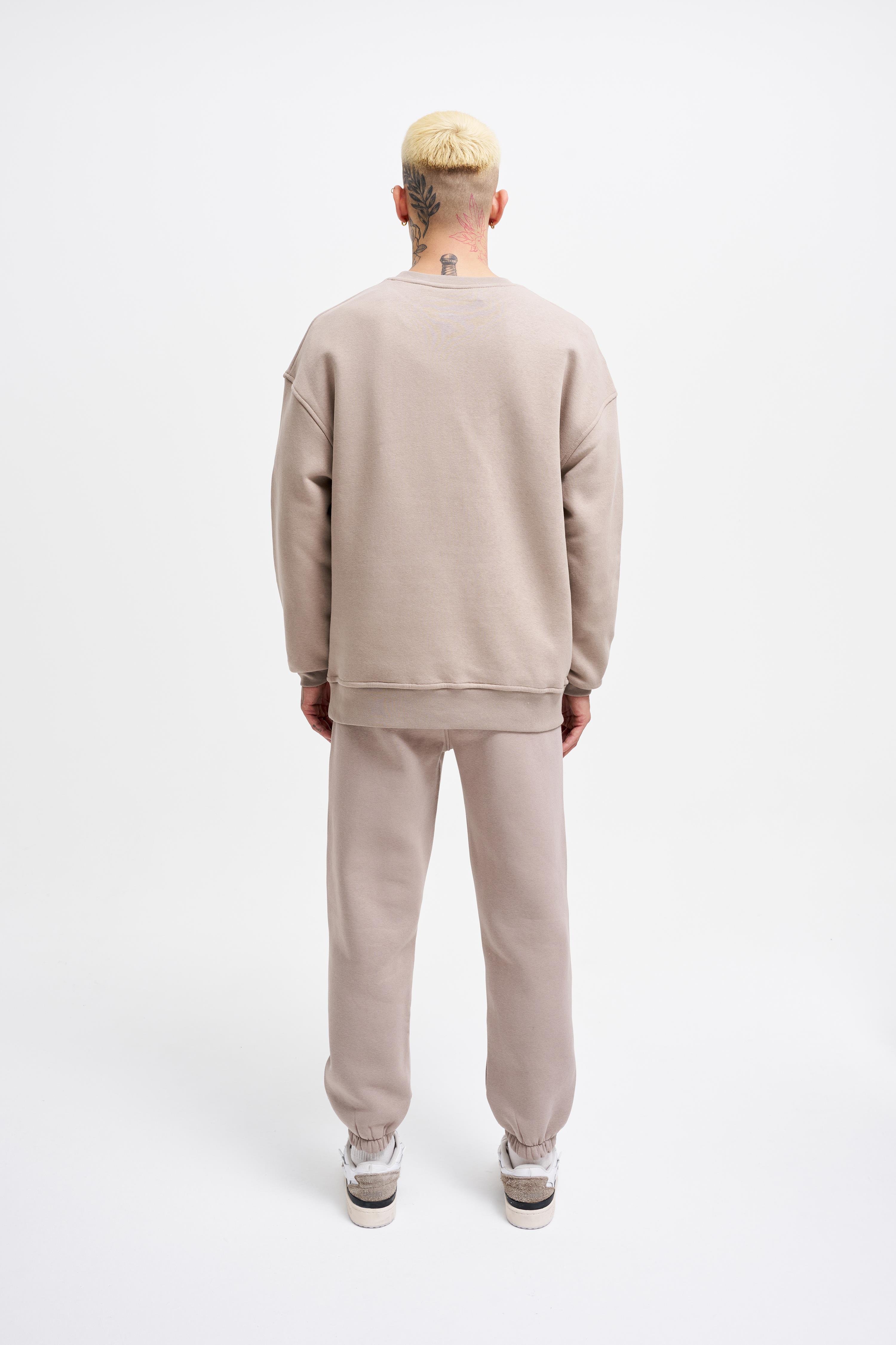 Erkek Basic Bisiklet Yaka Oversize Açık Gri Sweatshirt