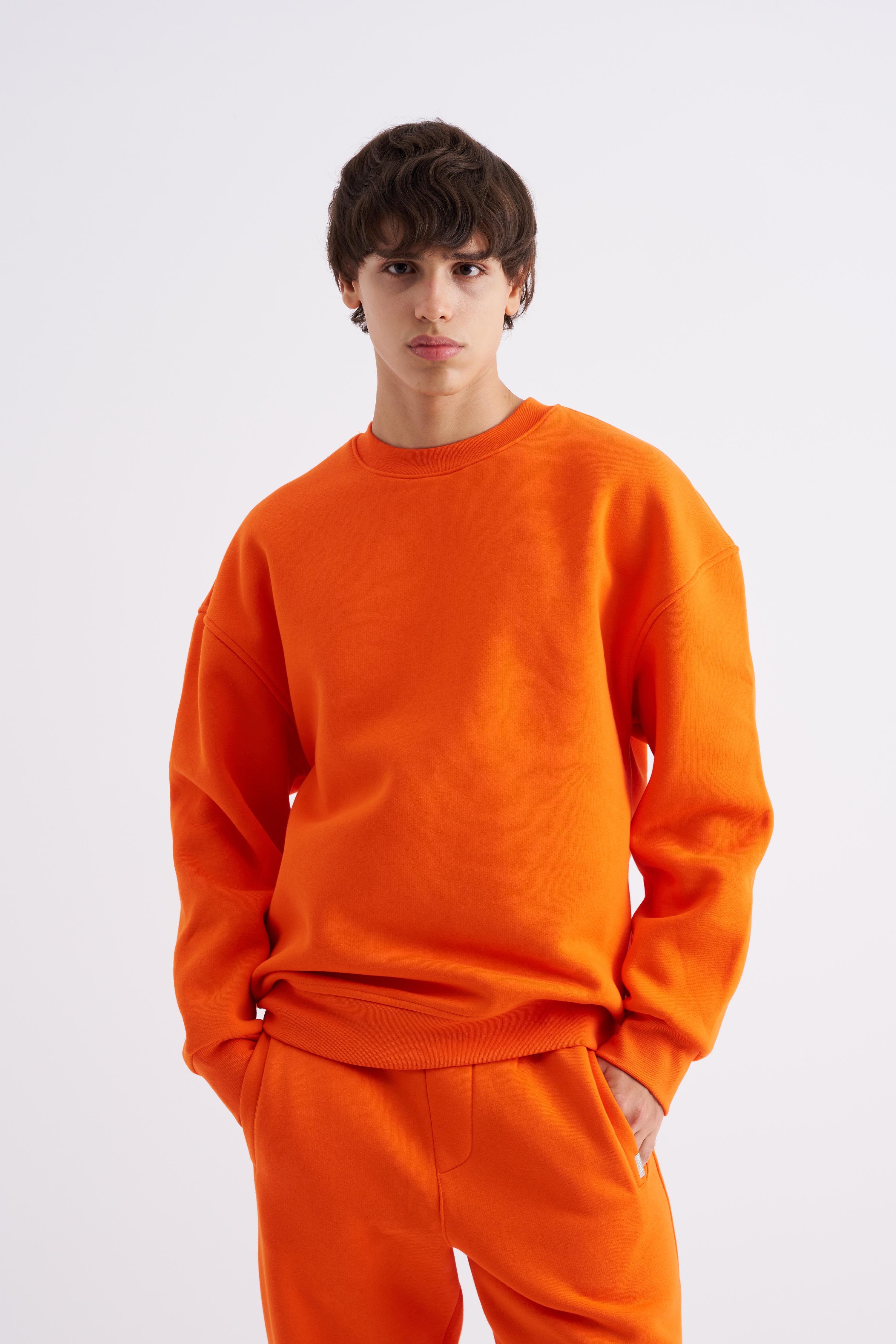 Erkek Basic Bisiklet Yaka Oversize Turuncu Sweatshirt