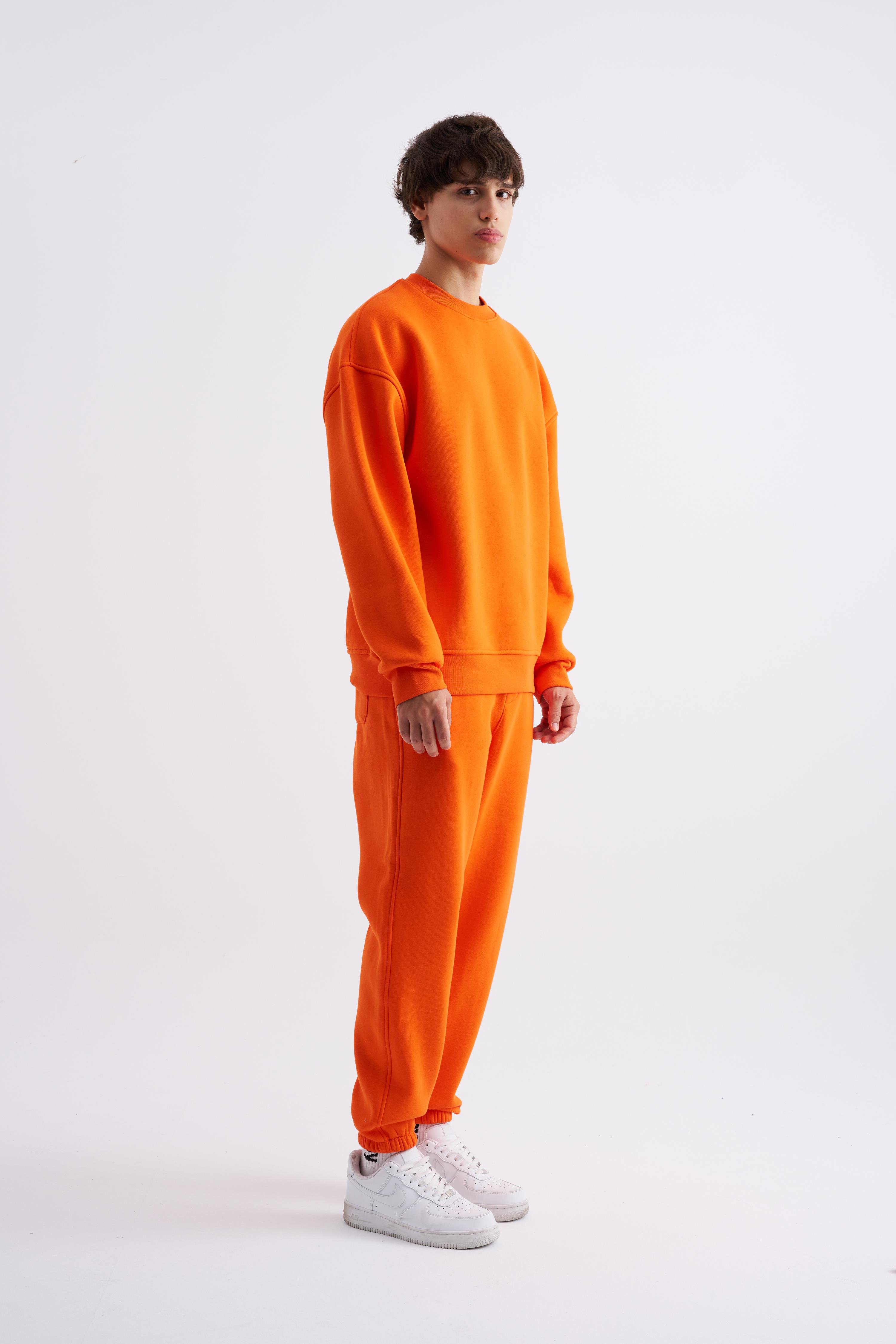 Erkek Basic Bisiklet Yaka Oversize Turuncu Sweatshirt