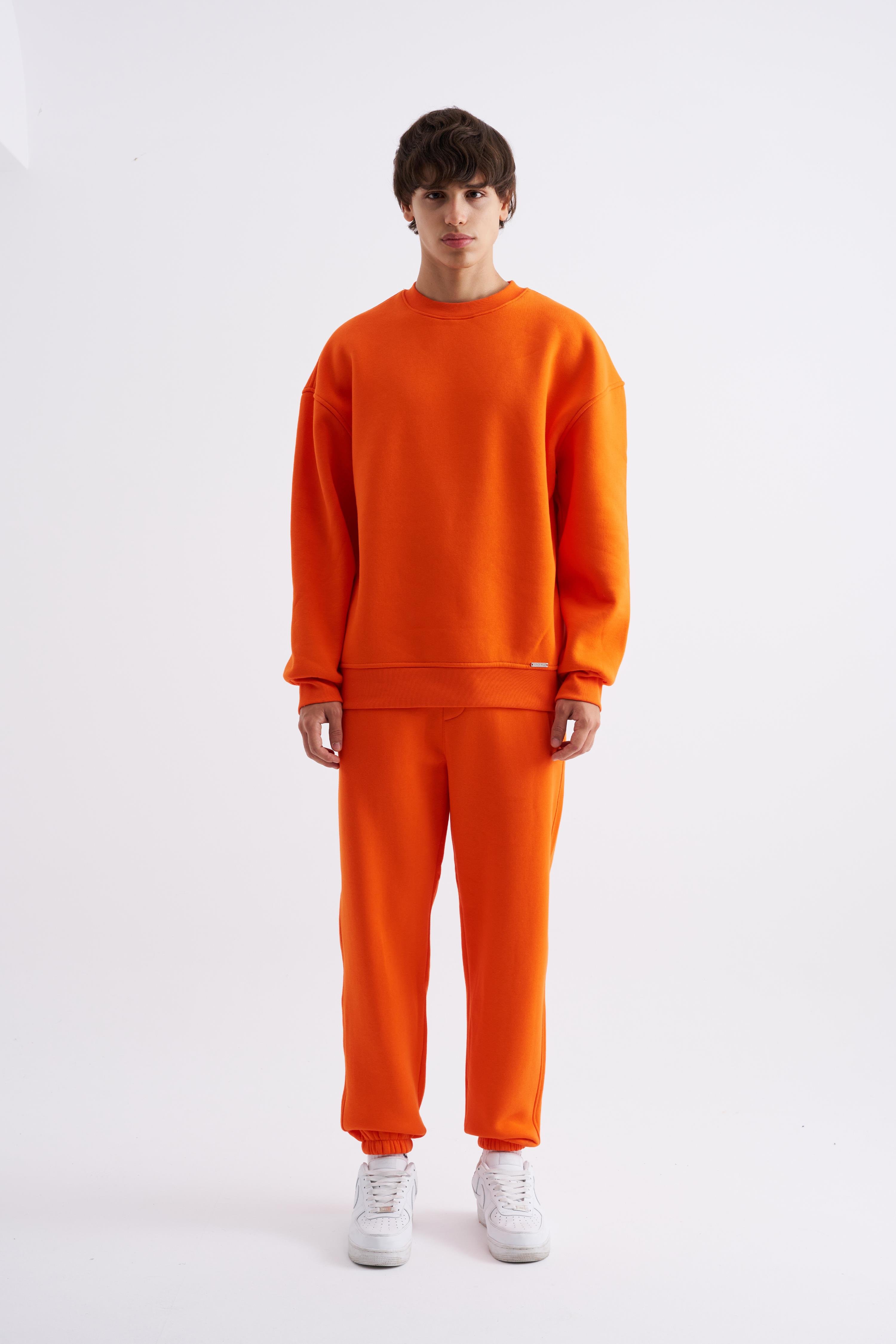 Erkek Basic Bisiklet Yaka Oversize Turuncu Sweatshirt