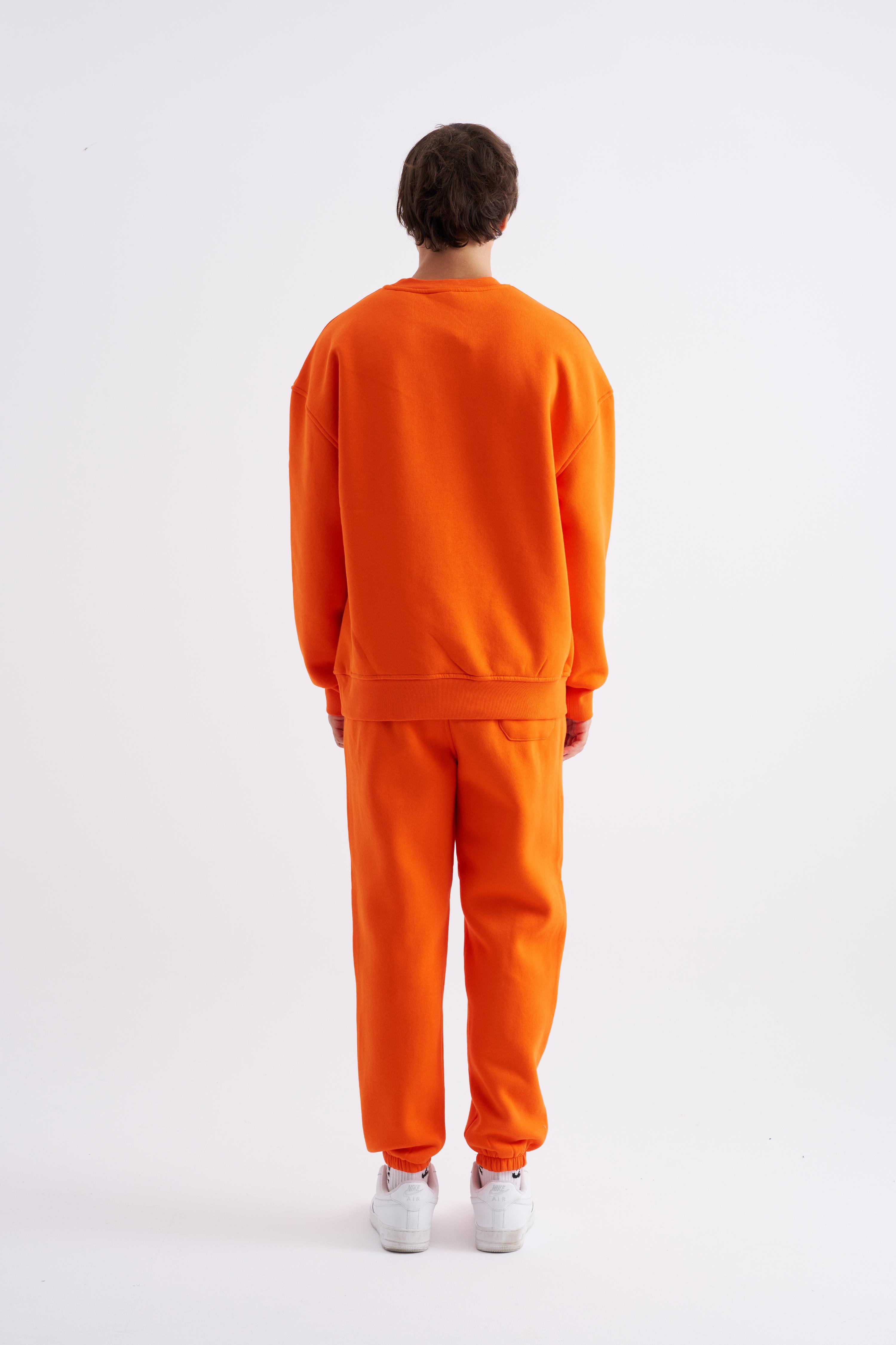Erkek Basic Bisiklet Yaka Oversize Turuncu Sweatshirt