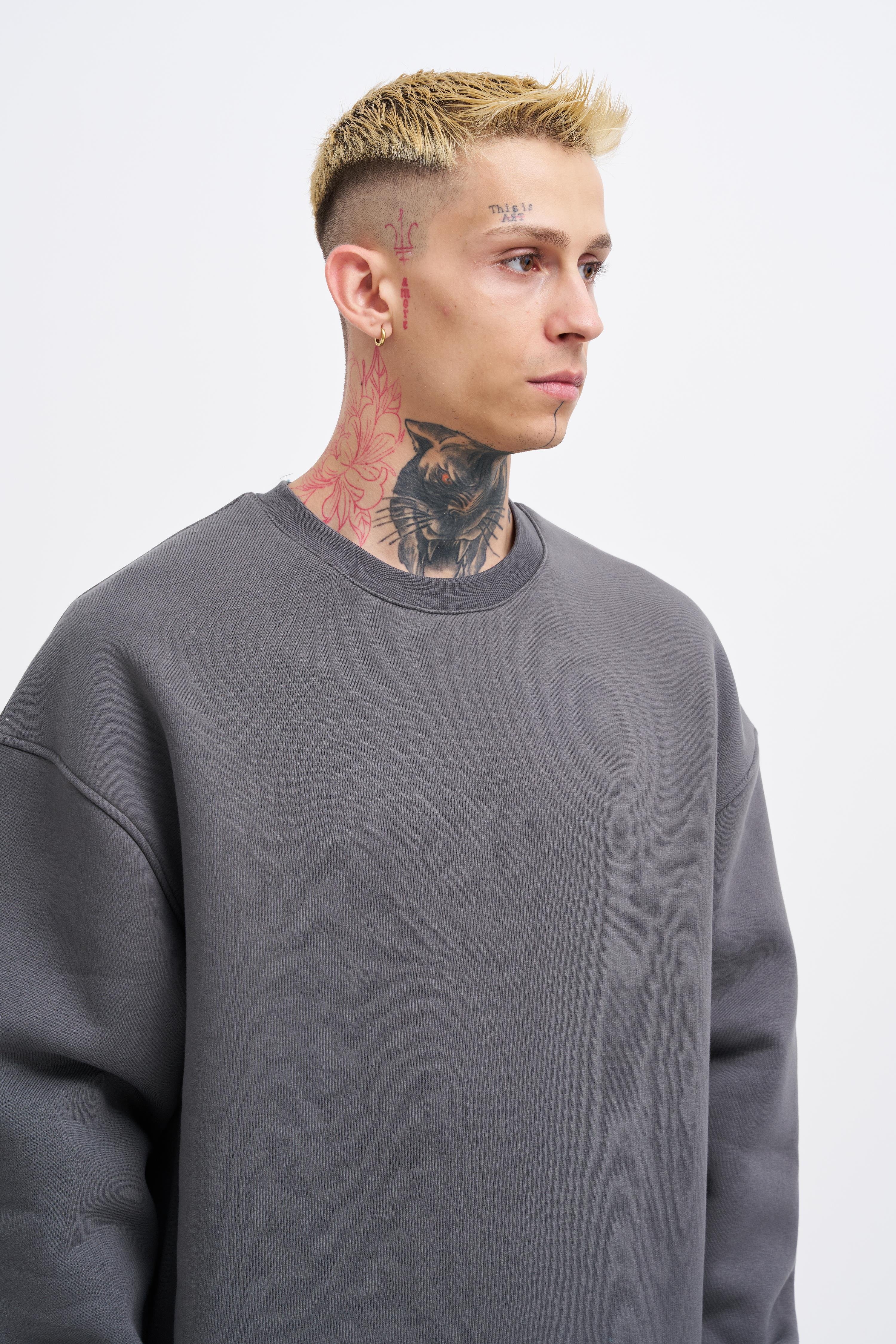 Erkek Basic Oversize Antrasit Sweatshirt 
