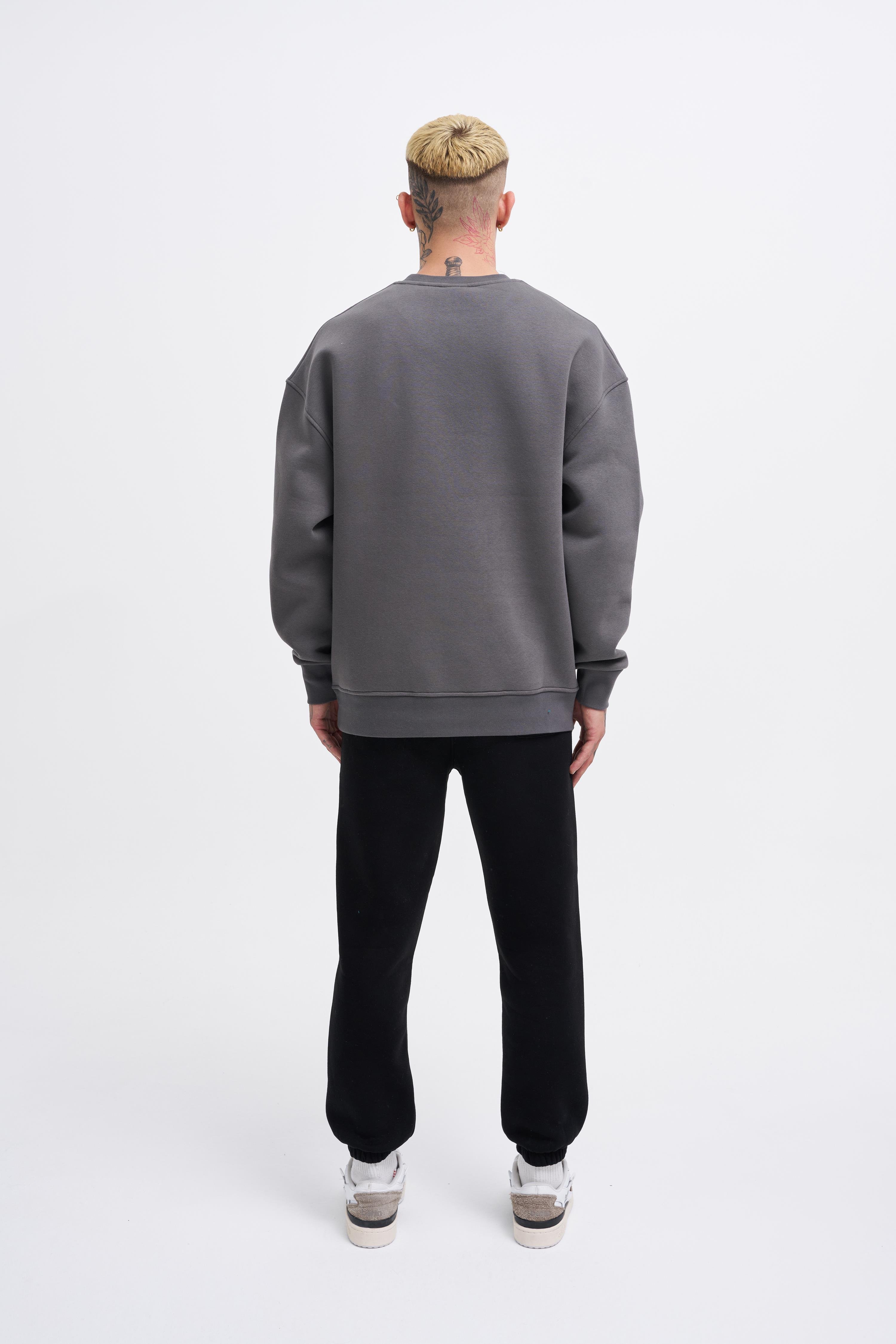 Erkek Basic Oversize Antrasit Sweatshirt 