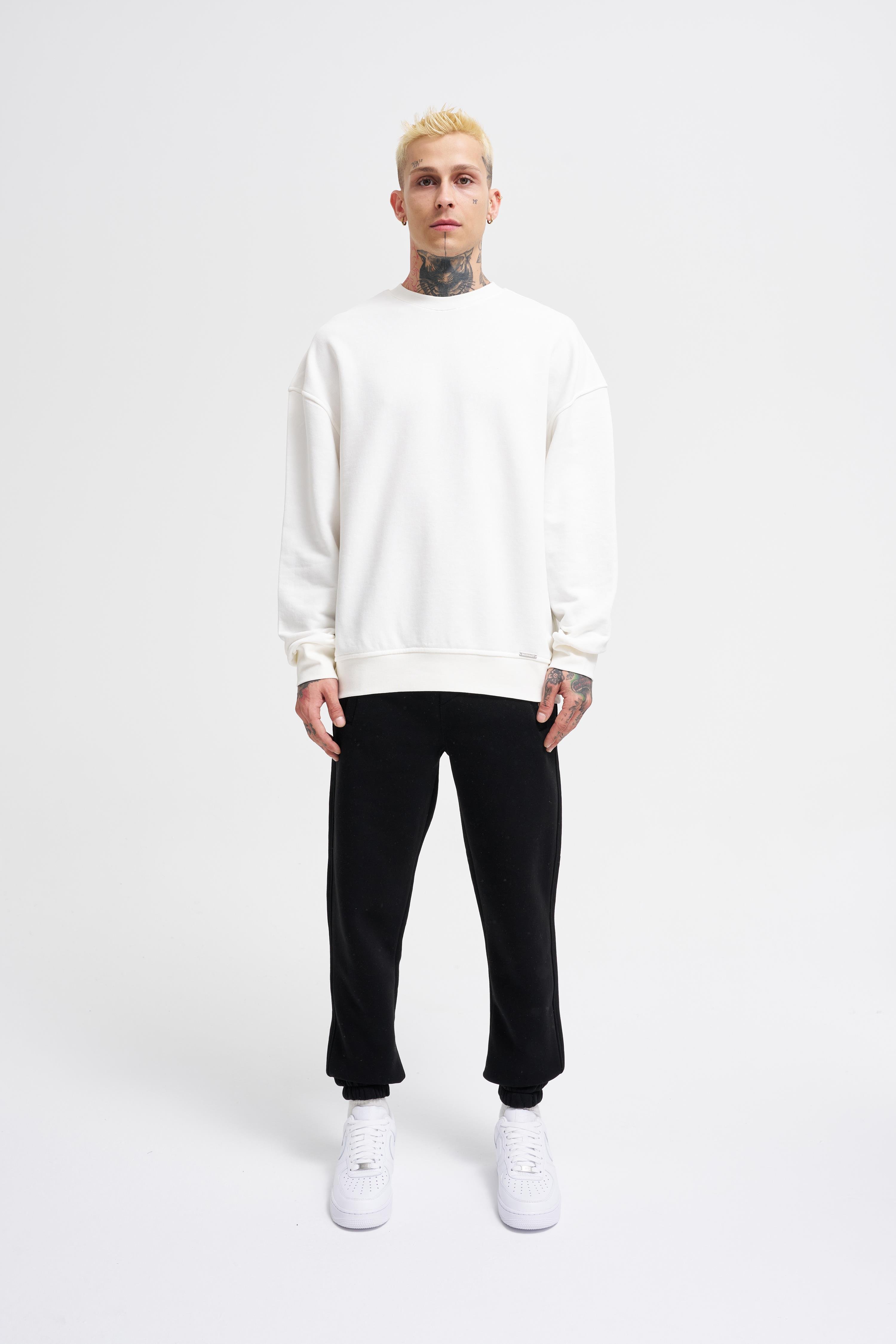 Erkek Basic Oversize Ekru Sweatshirt