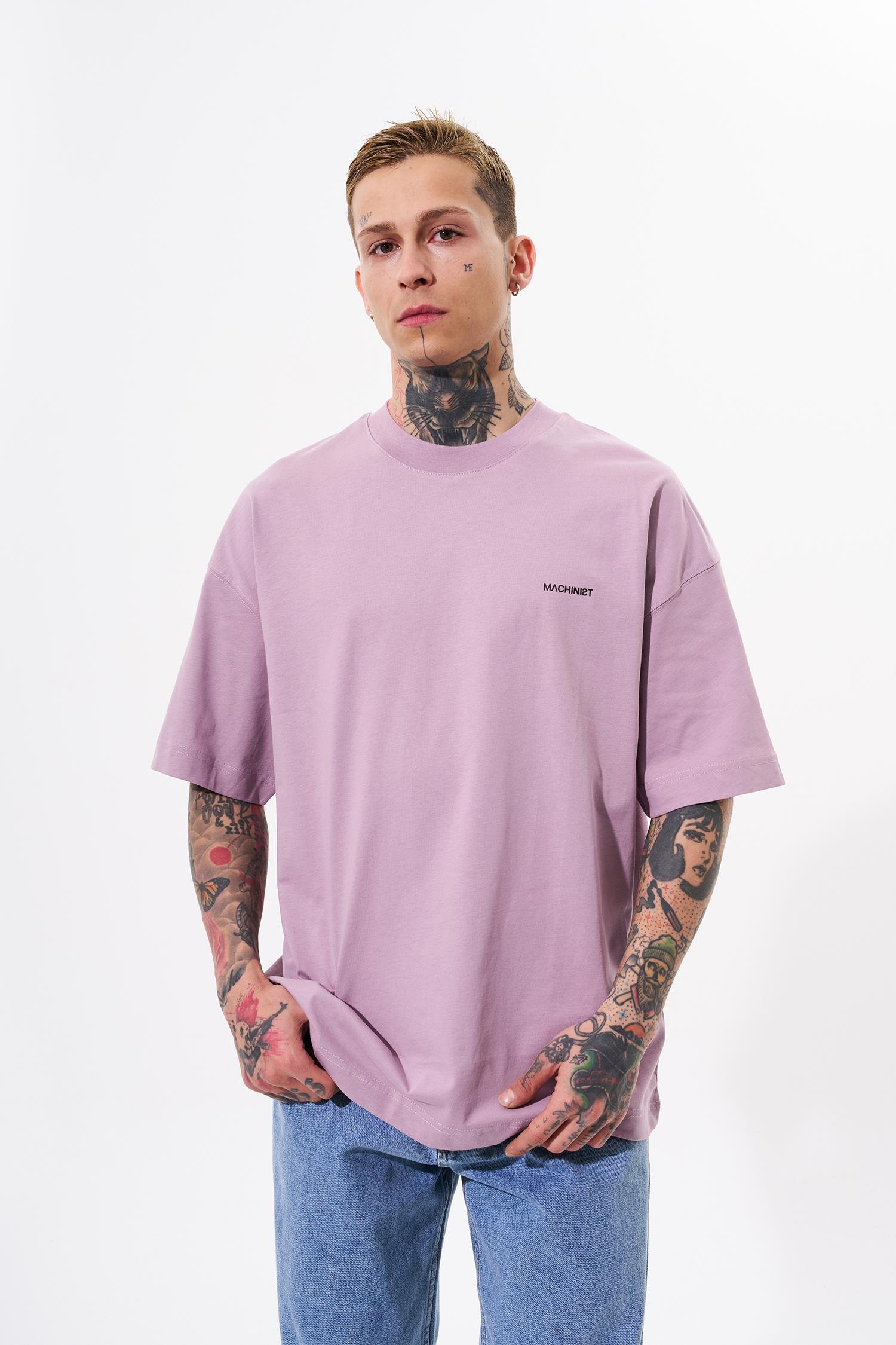 Erkek Basic Pamuklu Oversize Pembe Tişört