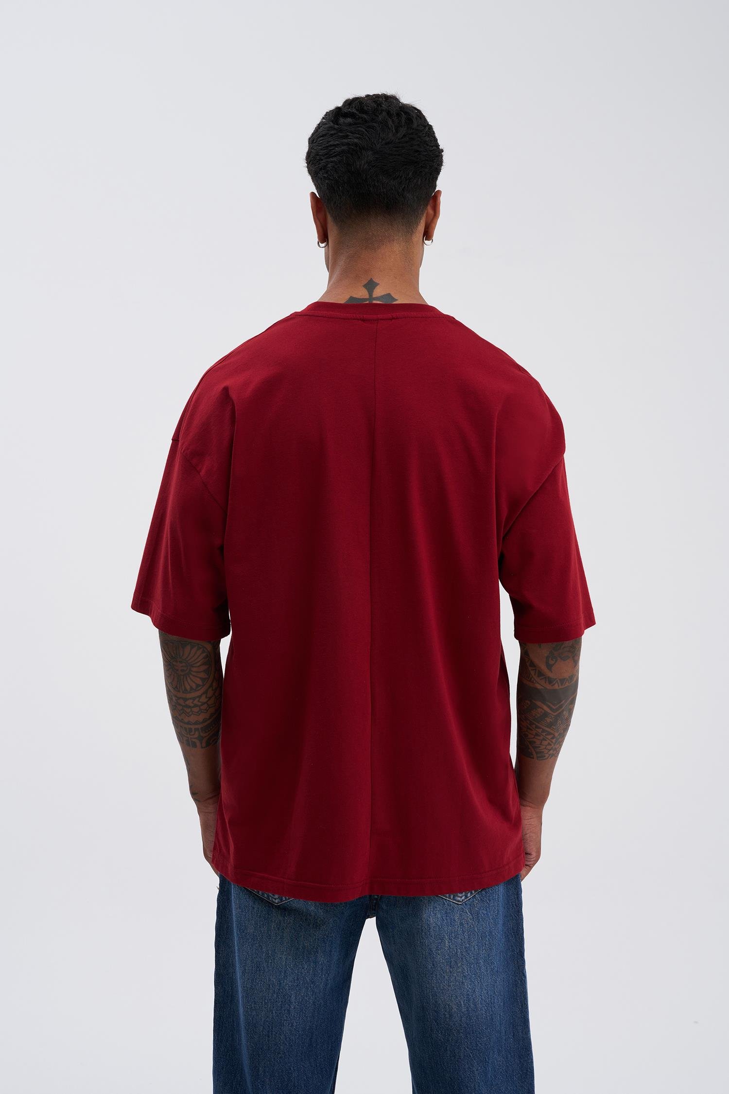 Erkek Basic Super Pamuklu Oversize Bordo Tişört