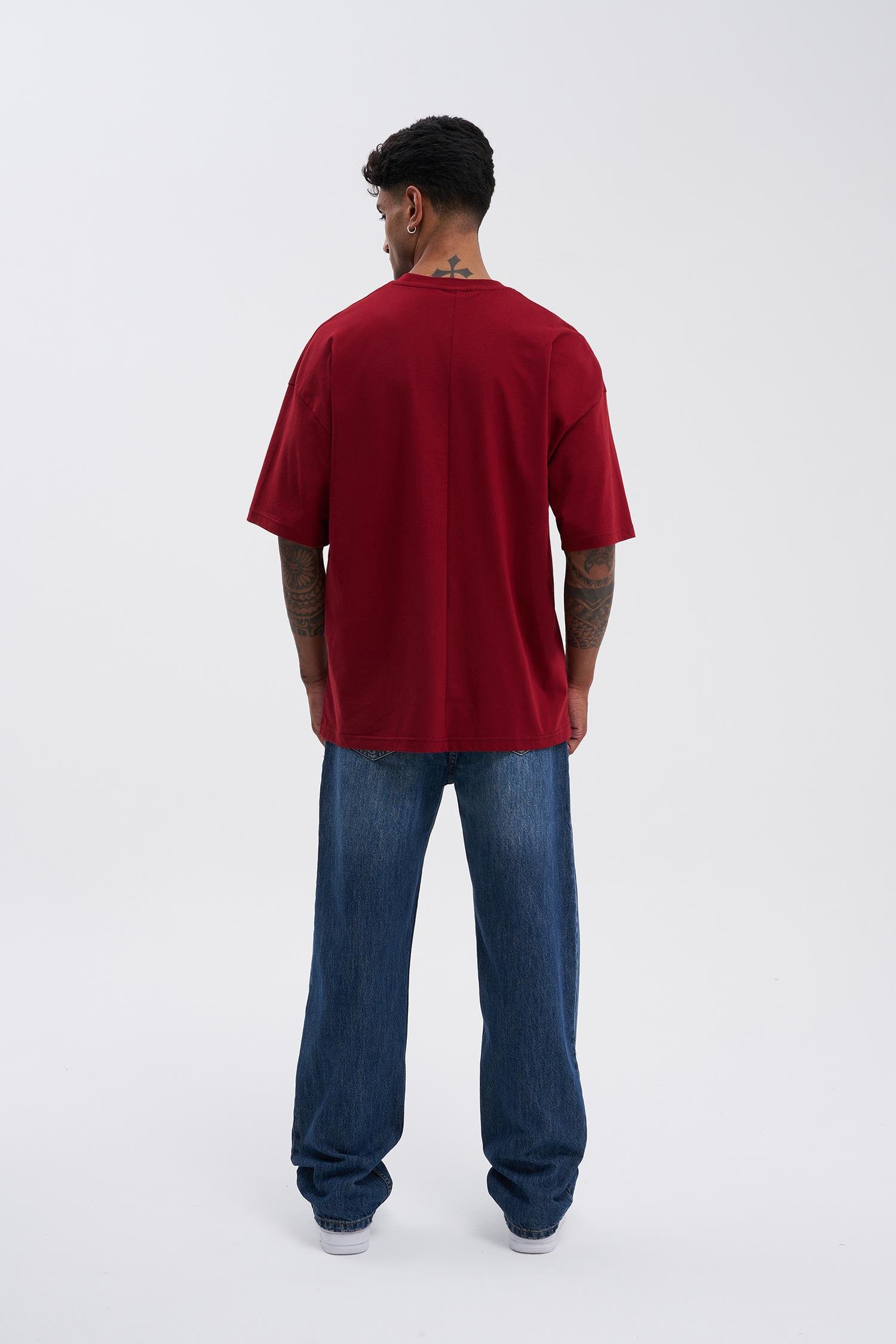 Erkek Basic Super Pamuklu Oversize Bordo Tişört