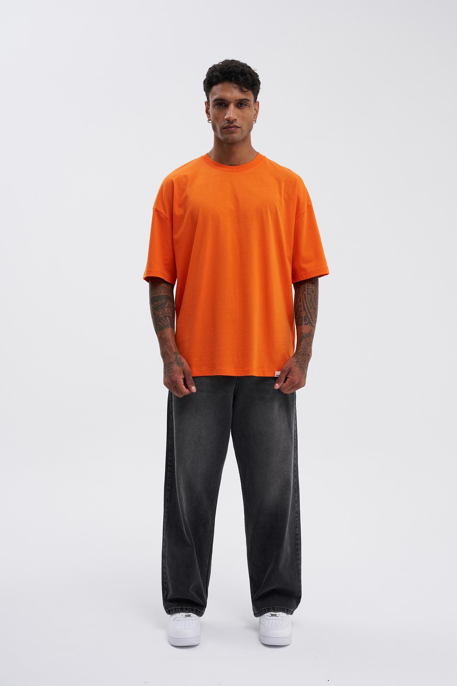 Erkek Basic Super Pamuklu Oversize Orange Tişört