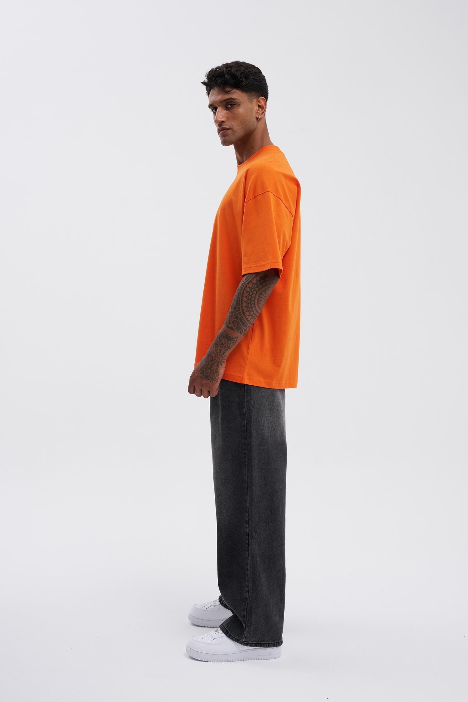 Erkek Basic Super Pamuklu Oversize Orange Tişört