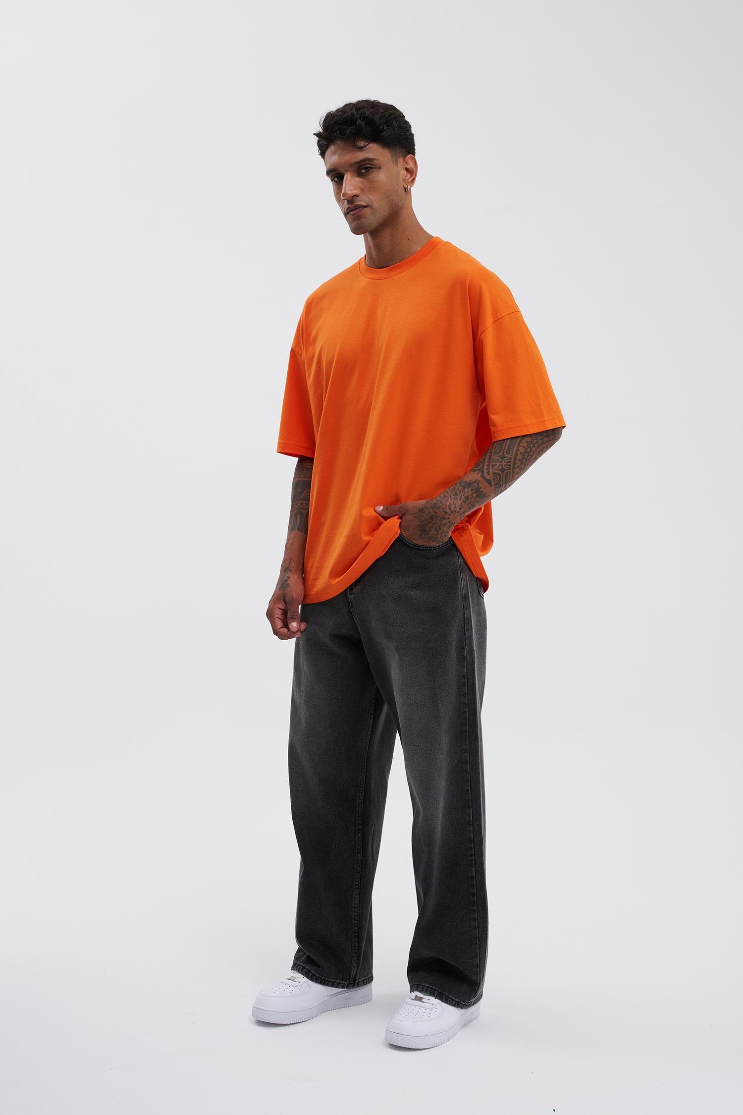 Erkek Basic Super Pamuklu Oversize Orange Tişört