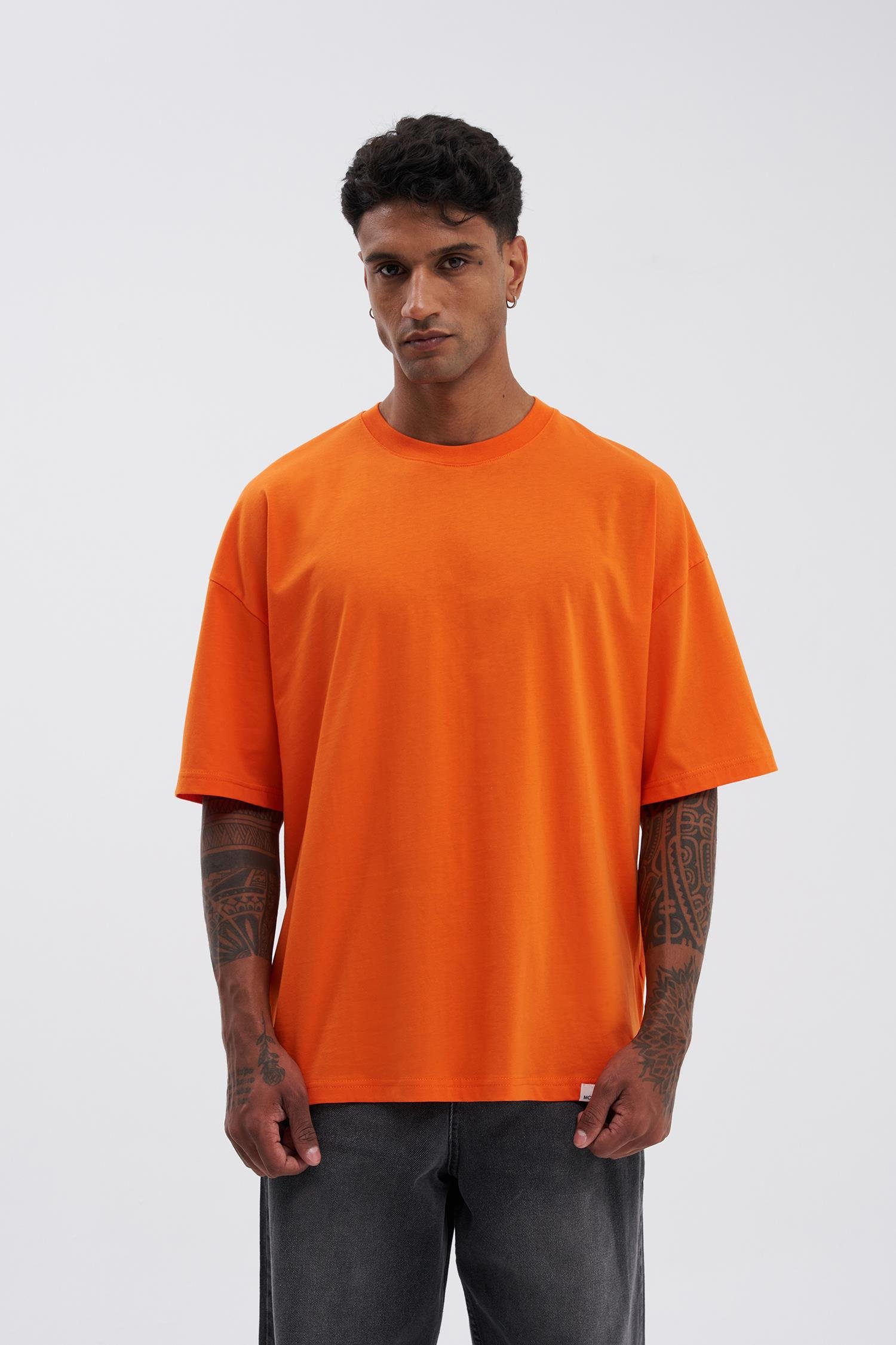 Erkek Basic Super Pamuklu Oversize Orange Tişört