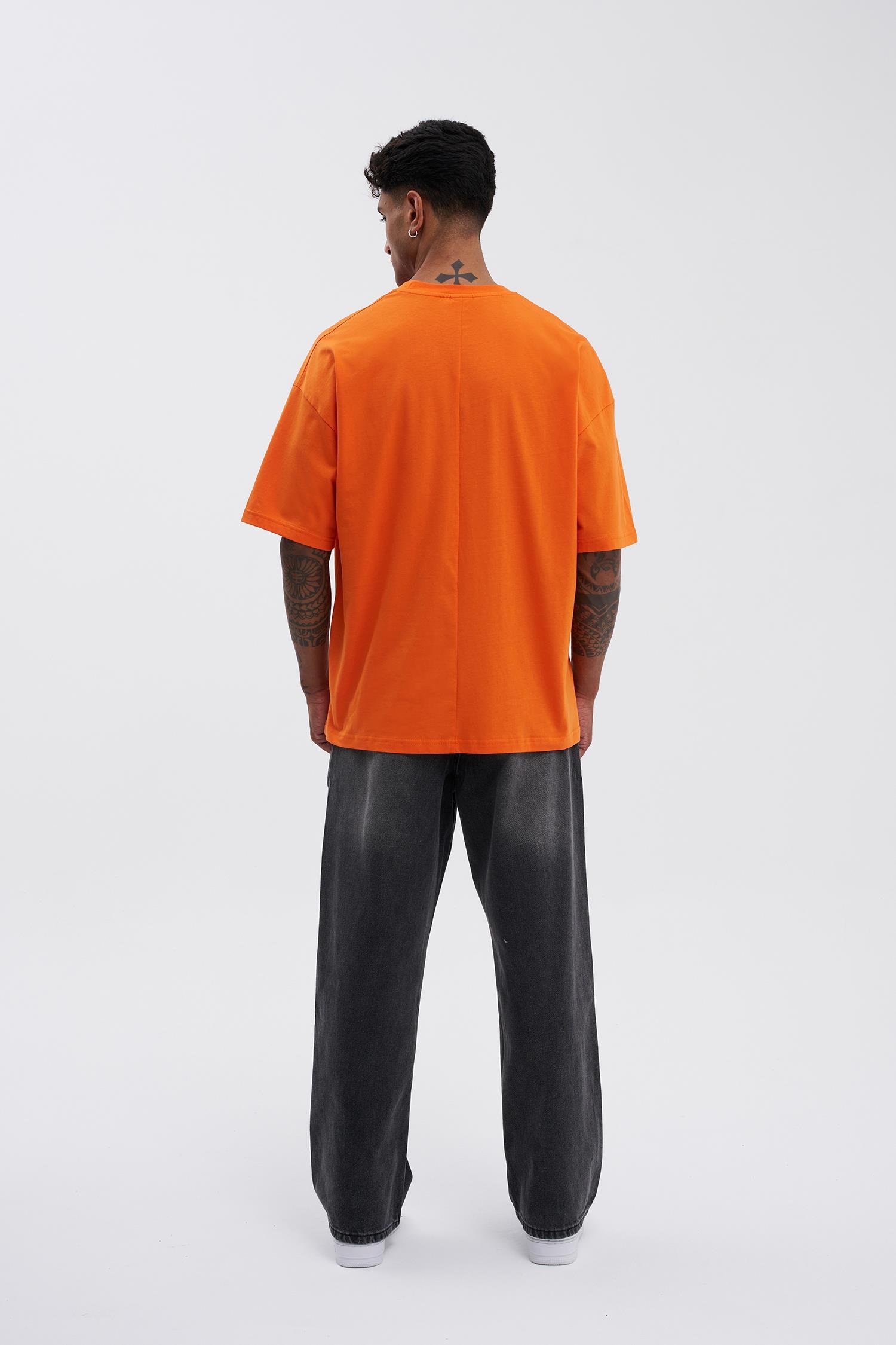 Erkek Basic Super Pamuklu Oversize Orange Tişört