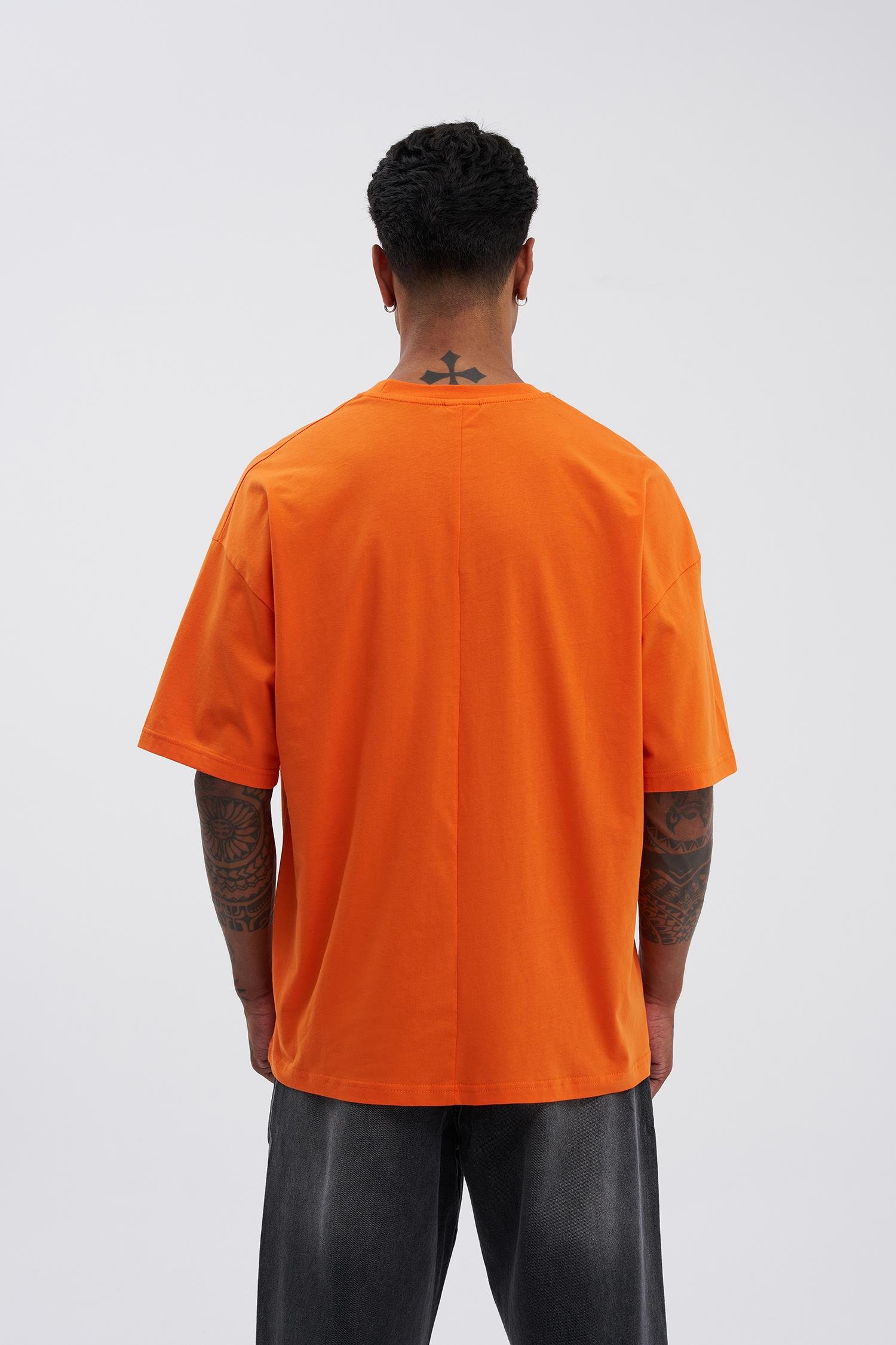 Erkek Basic Super Pamuklu Oversize Orange Tişört