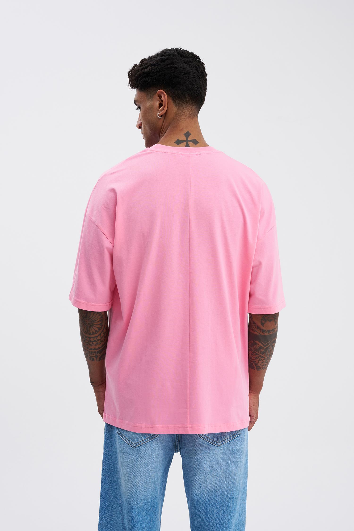 Erkek Basic Super Pamuklu Oversize Şeker Pembe Tişört