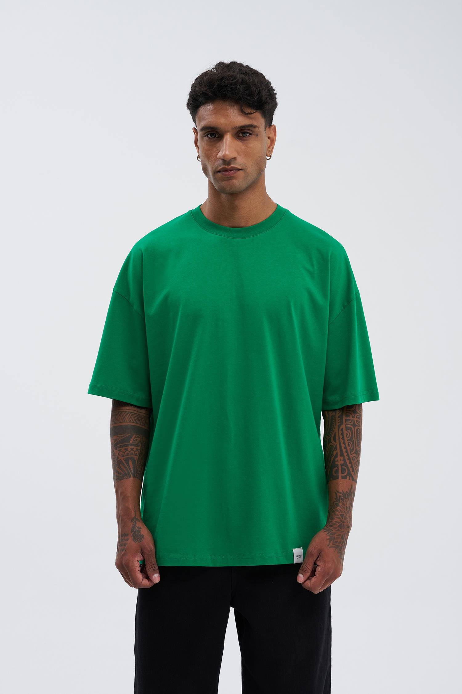 Erkek Basic Super Pamuklu Oversize Yeşil Tişört