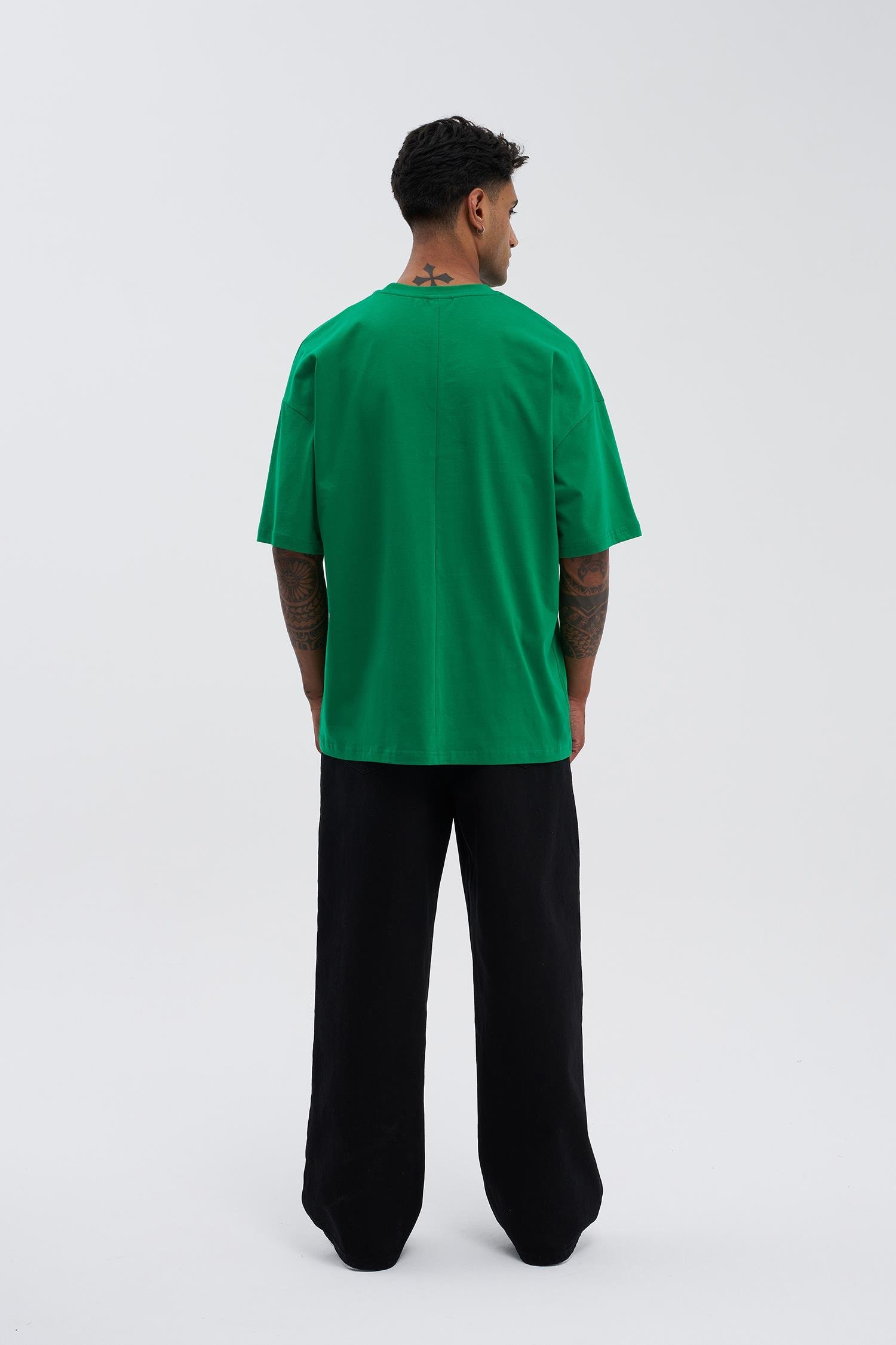 Erkek Basic Super Pamuklu Oversize Yeşil Tişört