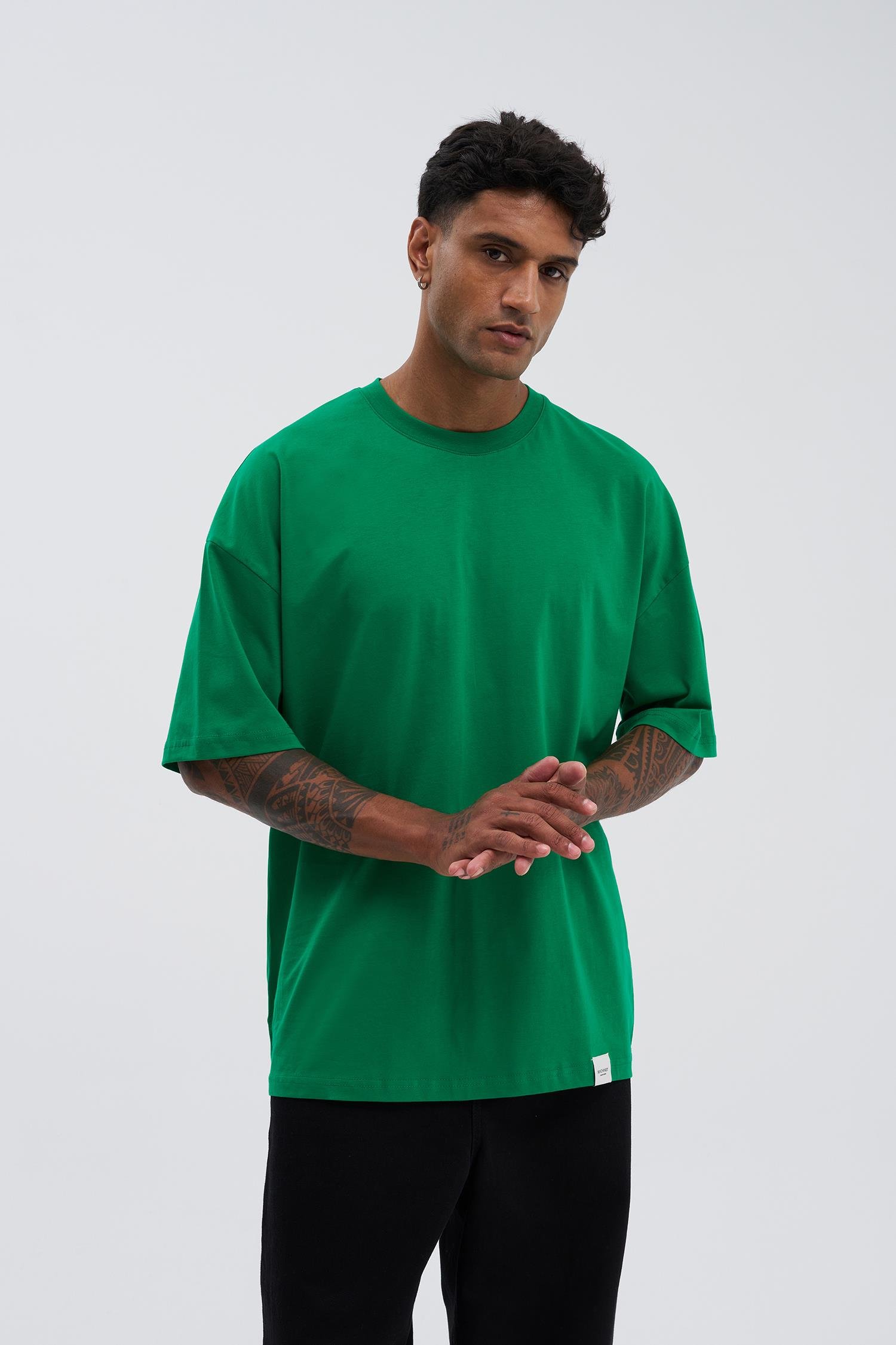 Erkek Basic Super Pamuklu Oversize Yeşil Tişört