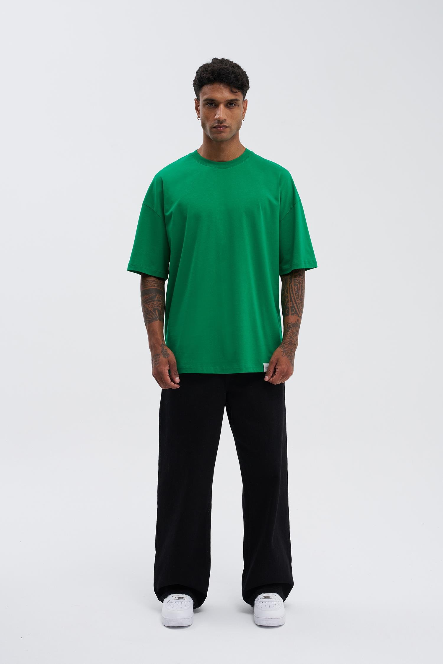 Erkek Basic Super Pamuklu Oversize Yeşil Tişört