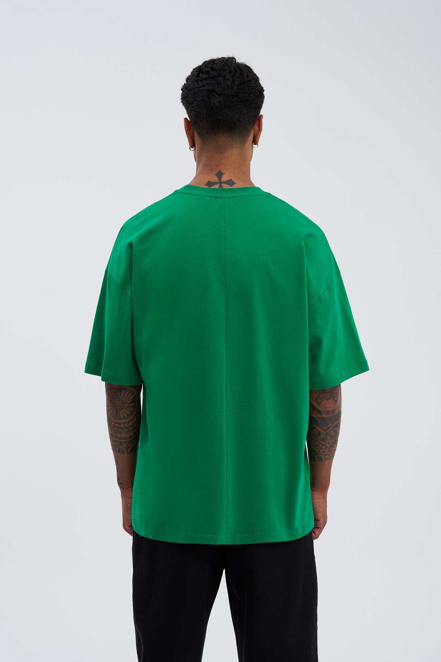 Erkek Basic Super Pamuklu Oversize Yeşil Tişört