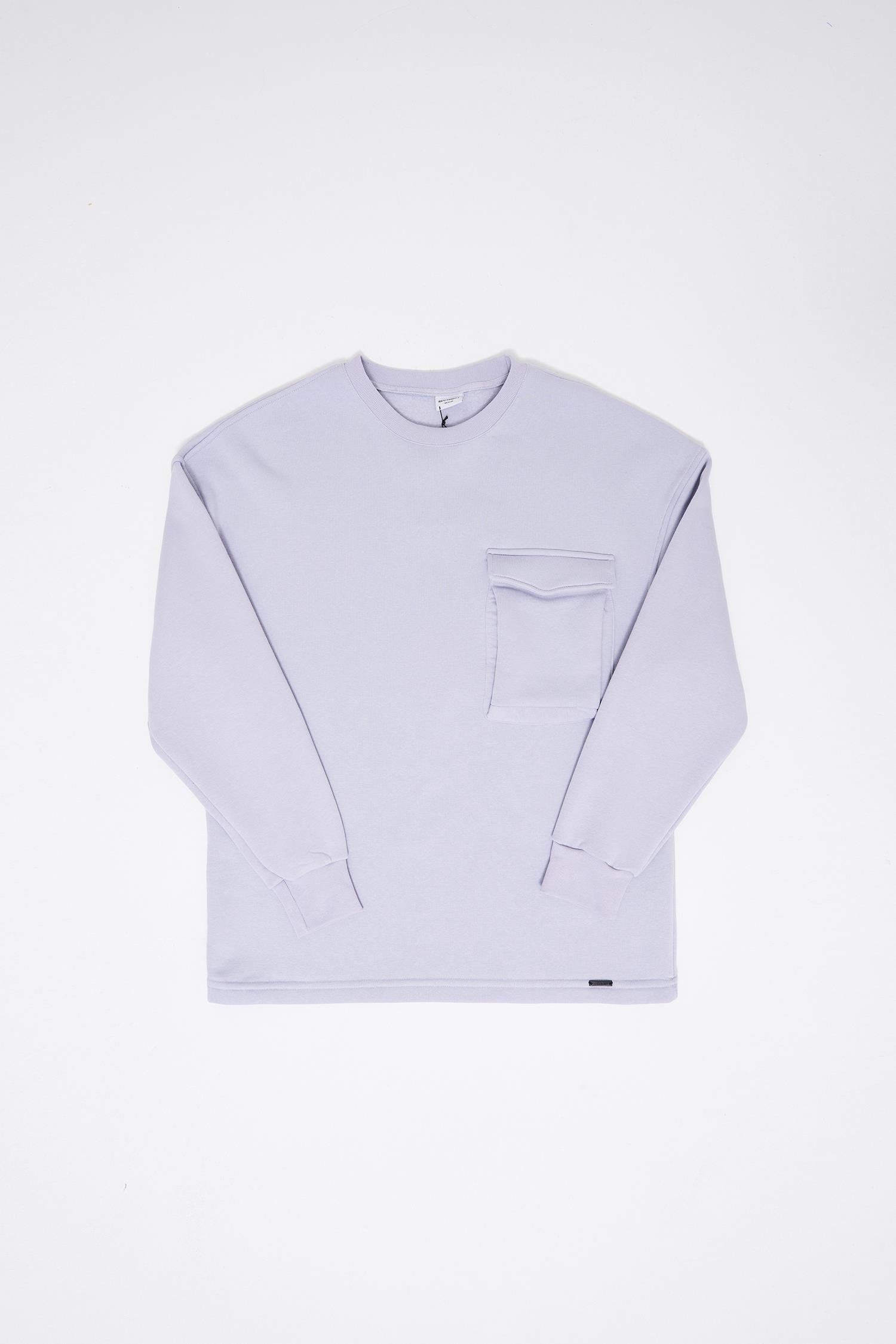 Erkek Cepli Bisiklet Yaka Basic Super Oversize Lila Sweatshirt