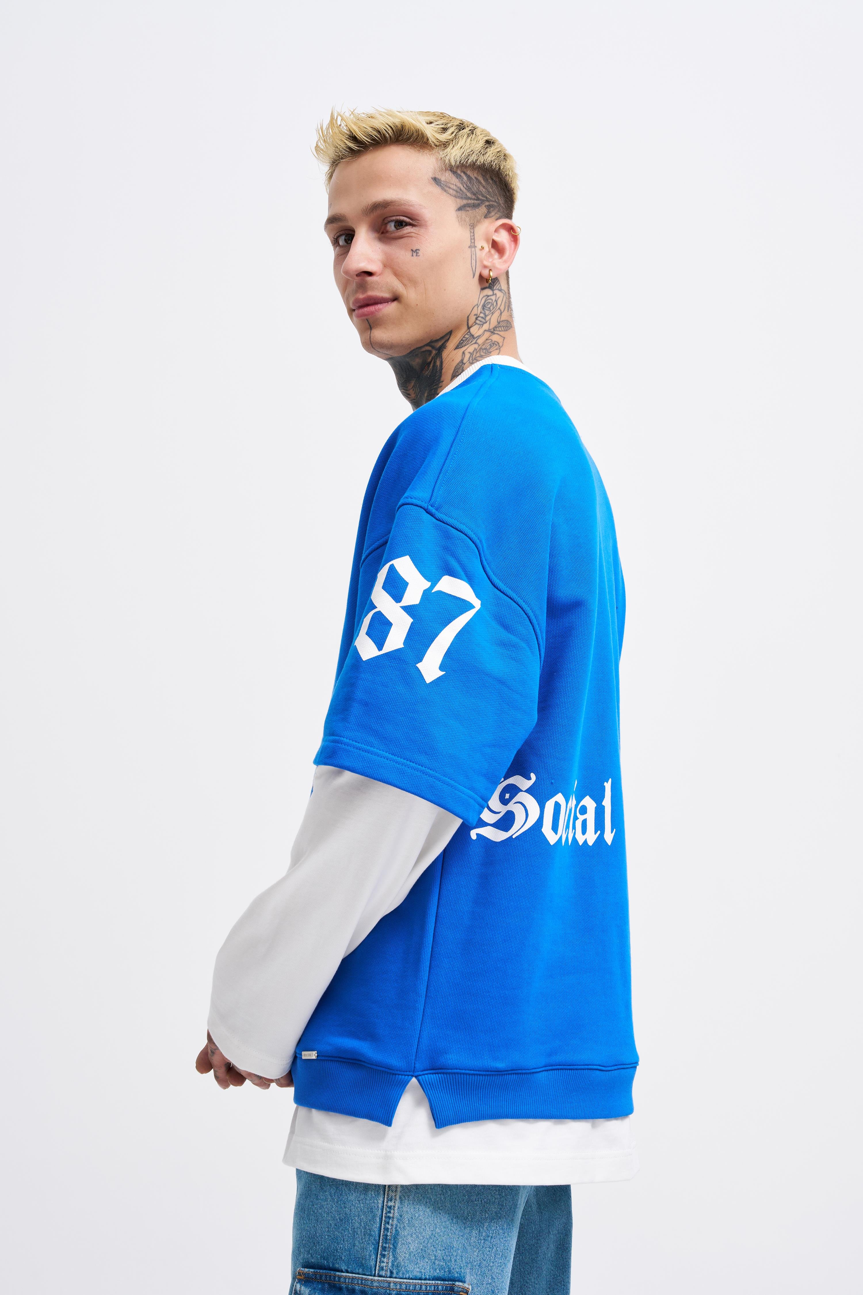 Erkek Contrast Layerd Sweatshirt SOFT BLUE-ECRU