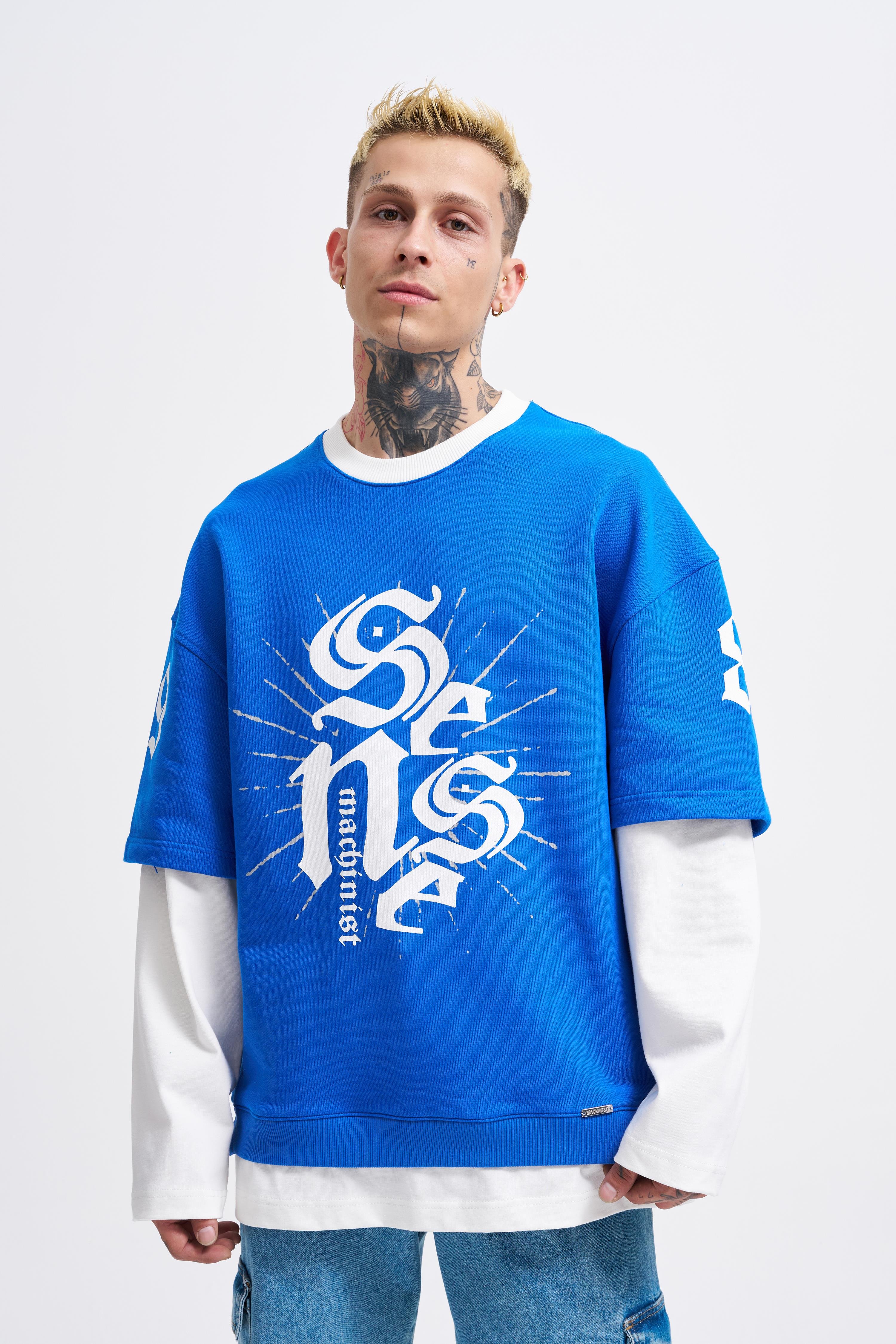 Erkek Contrast Layerd Sweatshirt SOFT BLUE-ECRU