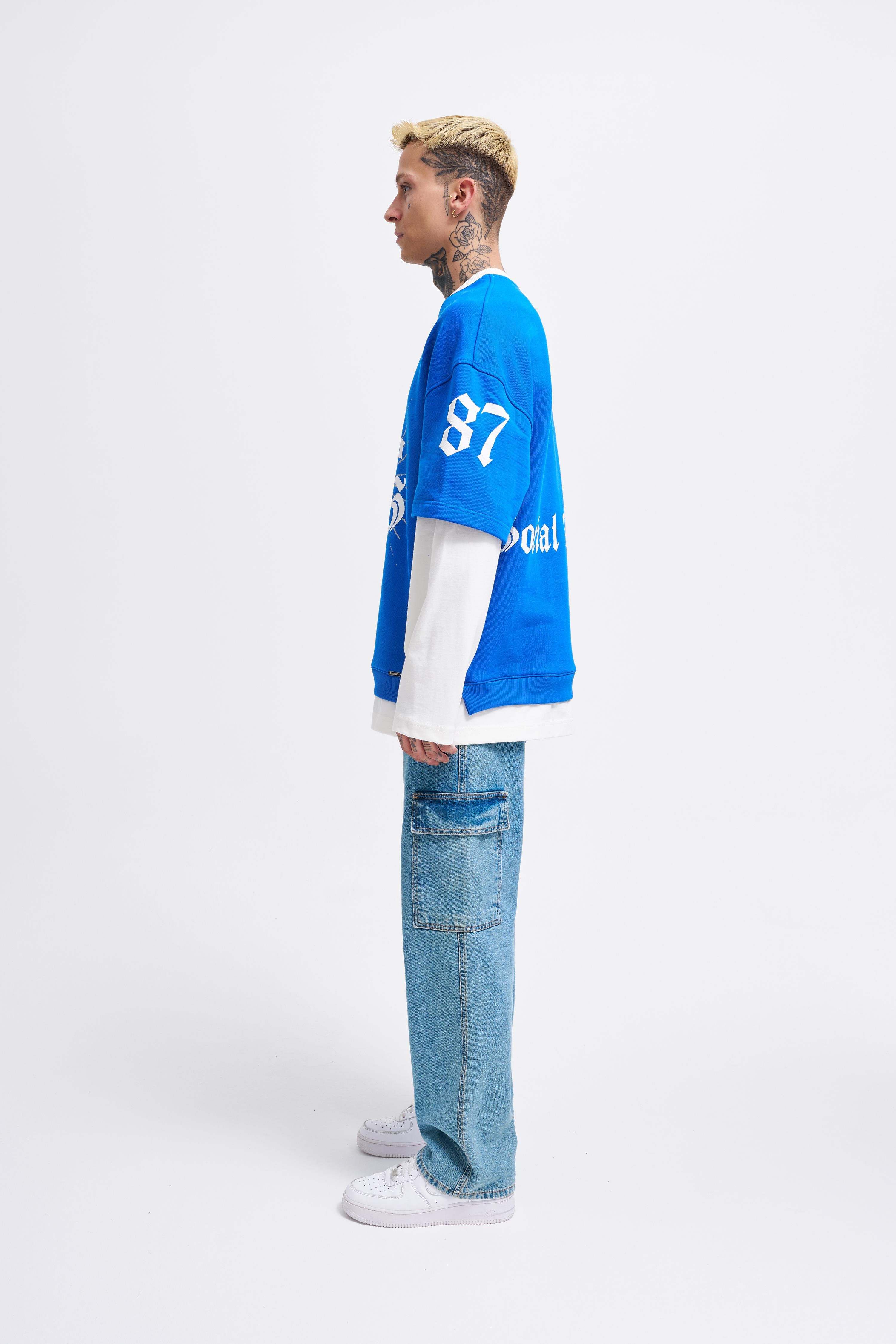 Erkek Contrast Layerd Sweatshirt SOFT BLUE-ECRU