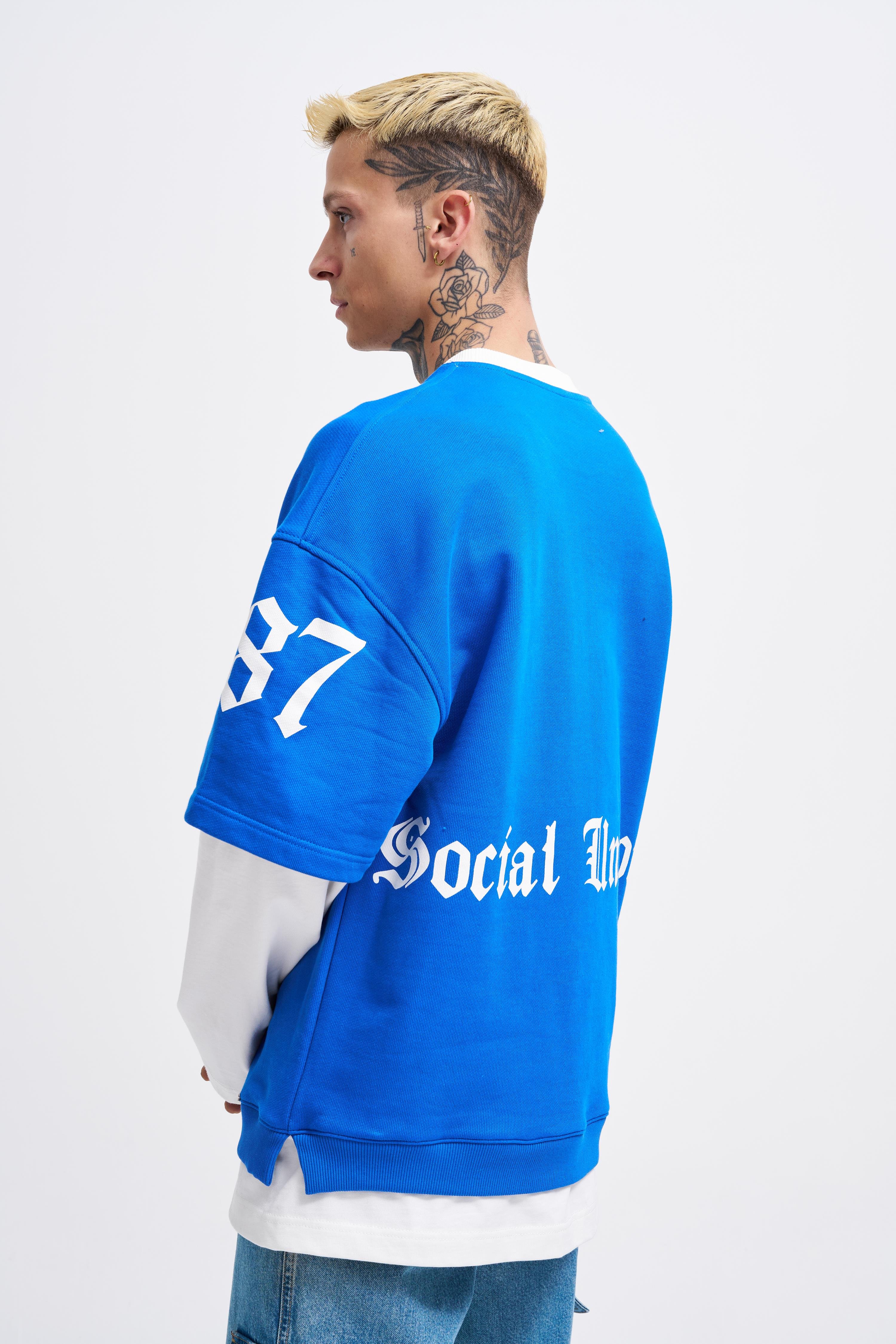 Erkek Contrast Layerd Sweatshirt SOFT BLUE-ECRU