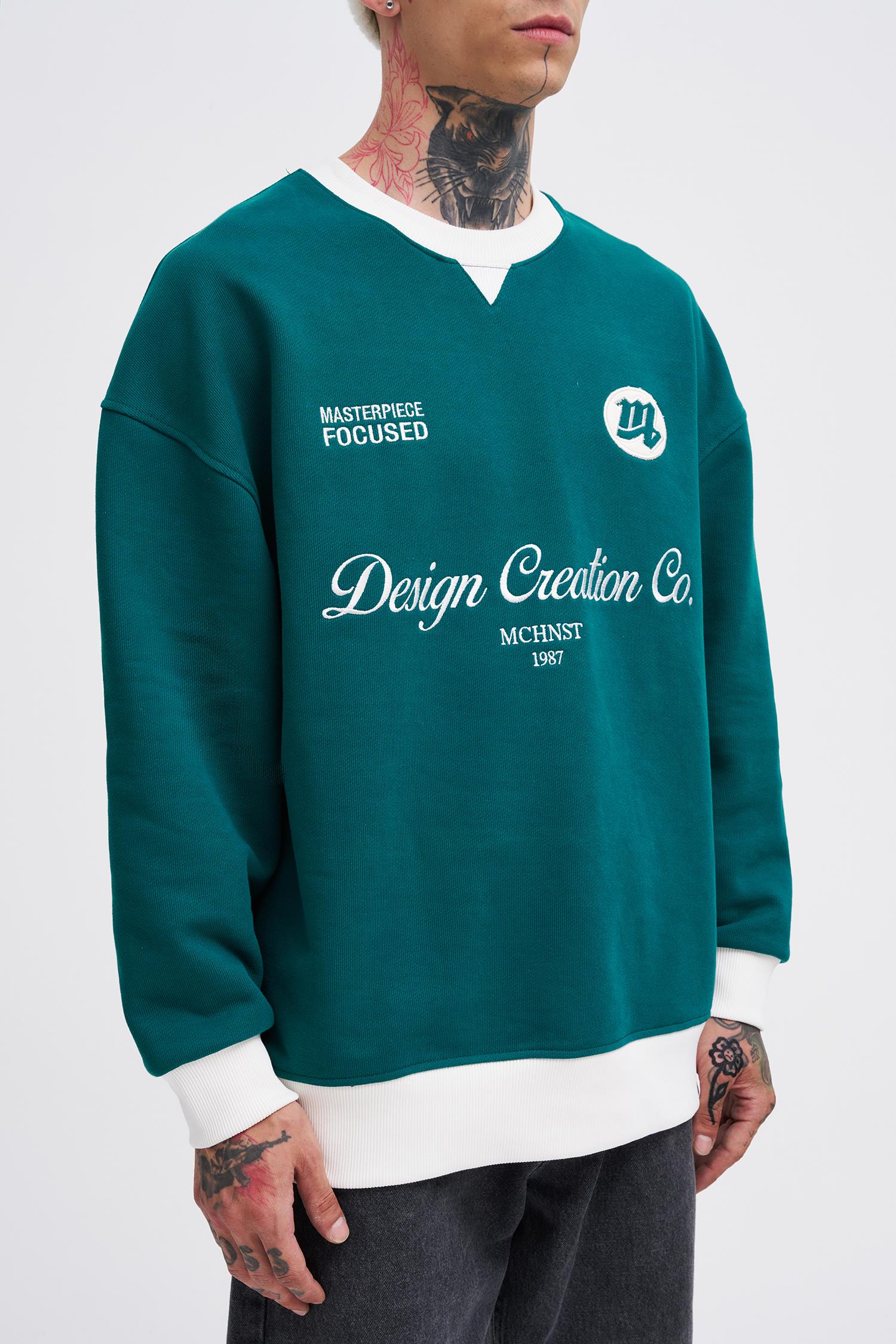 Erkek Contrast Sweatshirt OIL GREEN