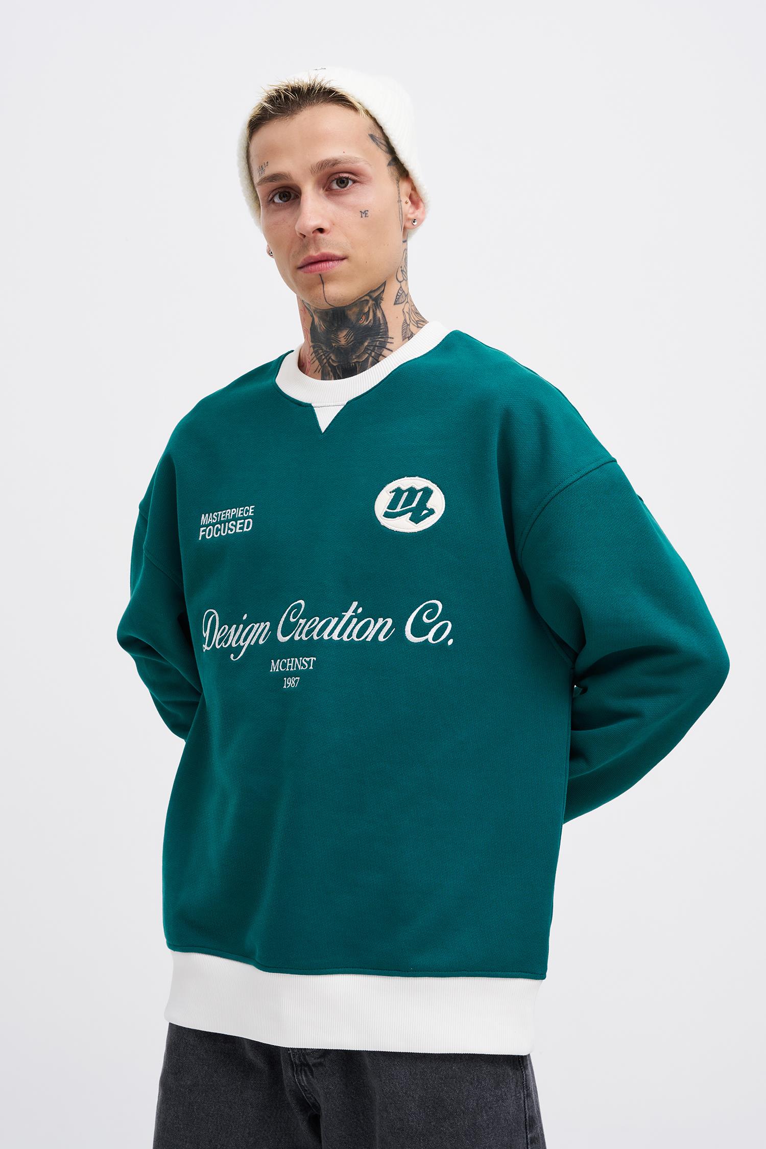 Erkek Contrast Sweatshirt OIL GREEN
