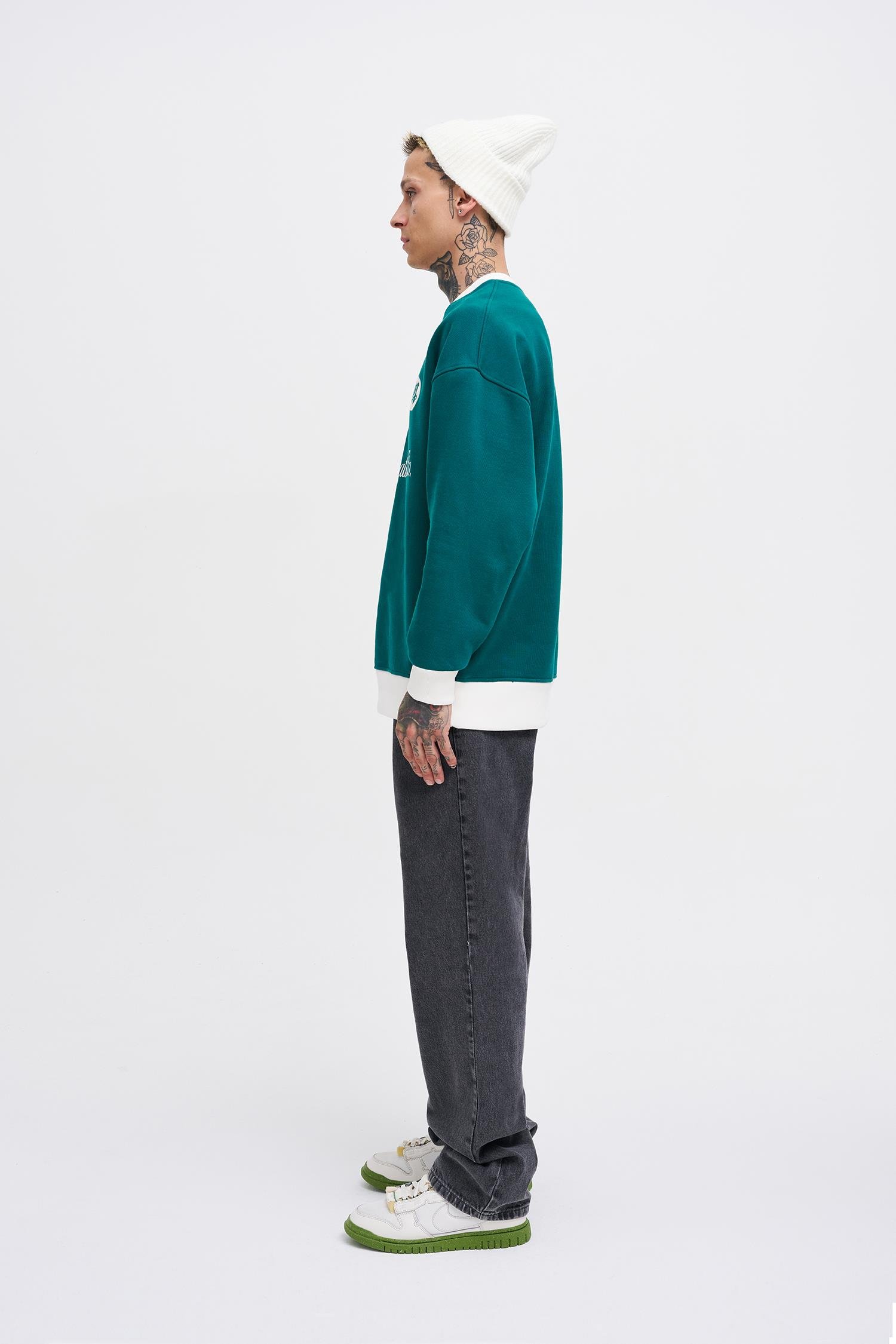 Erkek Contrast Sweatshirt OIL GREEN