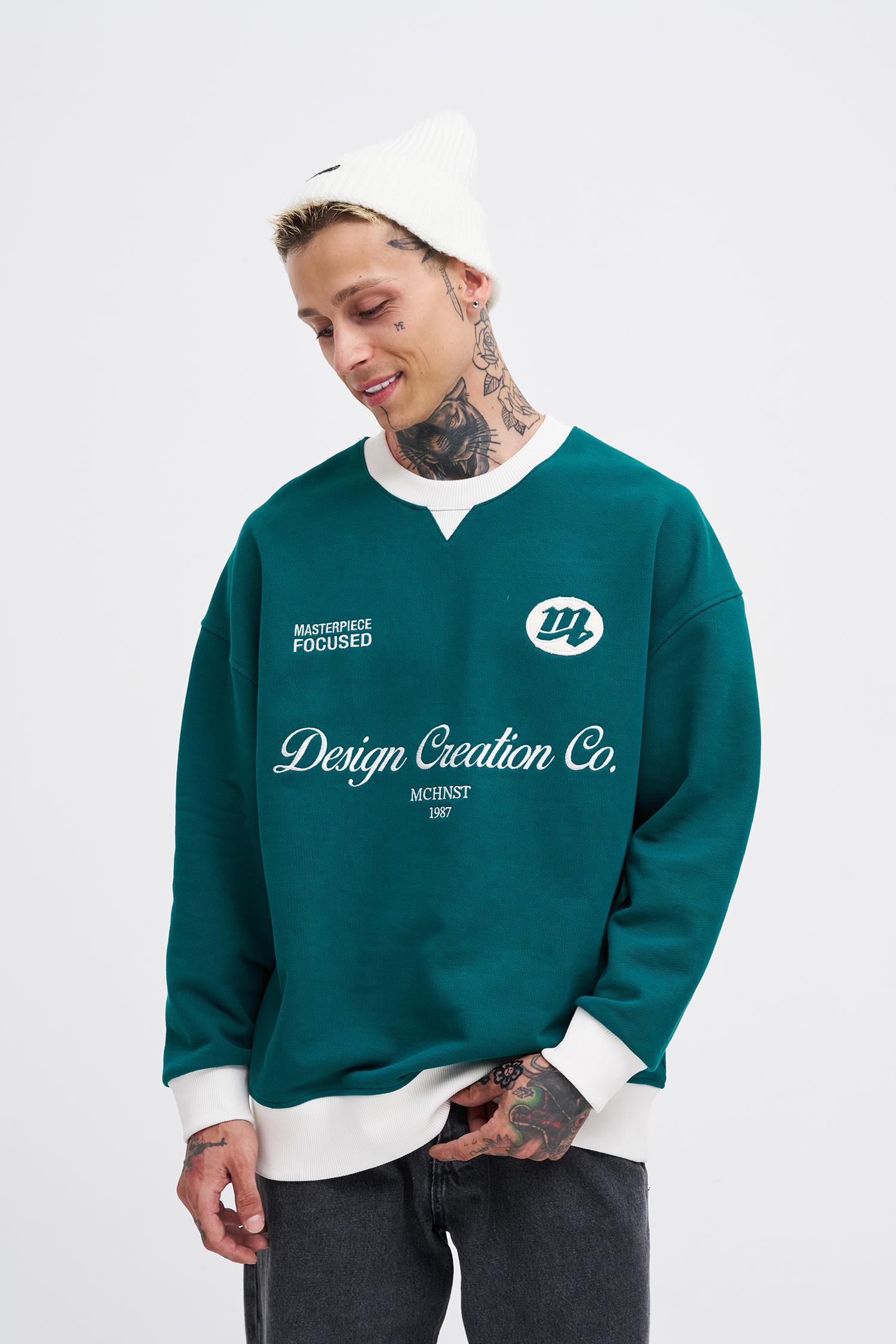 Erkek Contrast Sweatshirt OIL GREEN