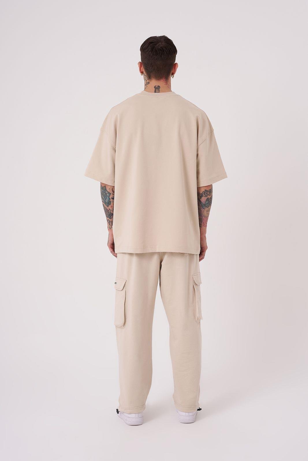 Erkek Flower Patch Baskılı Oversize Tişört SOFT BEIGE