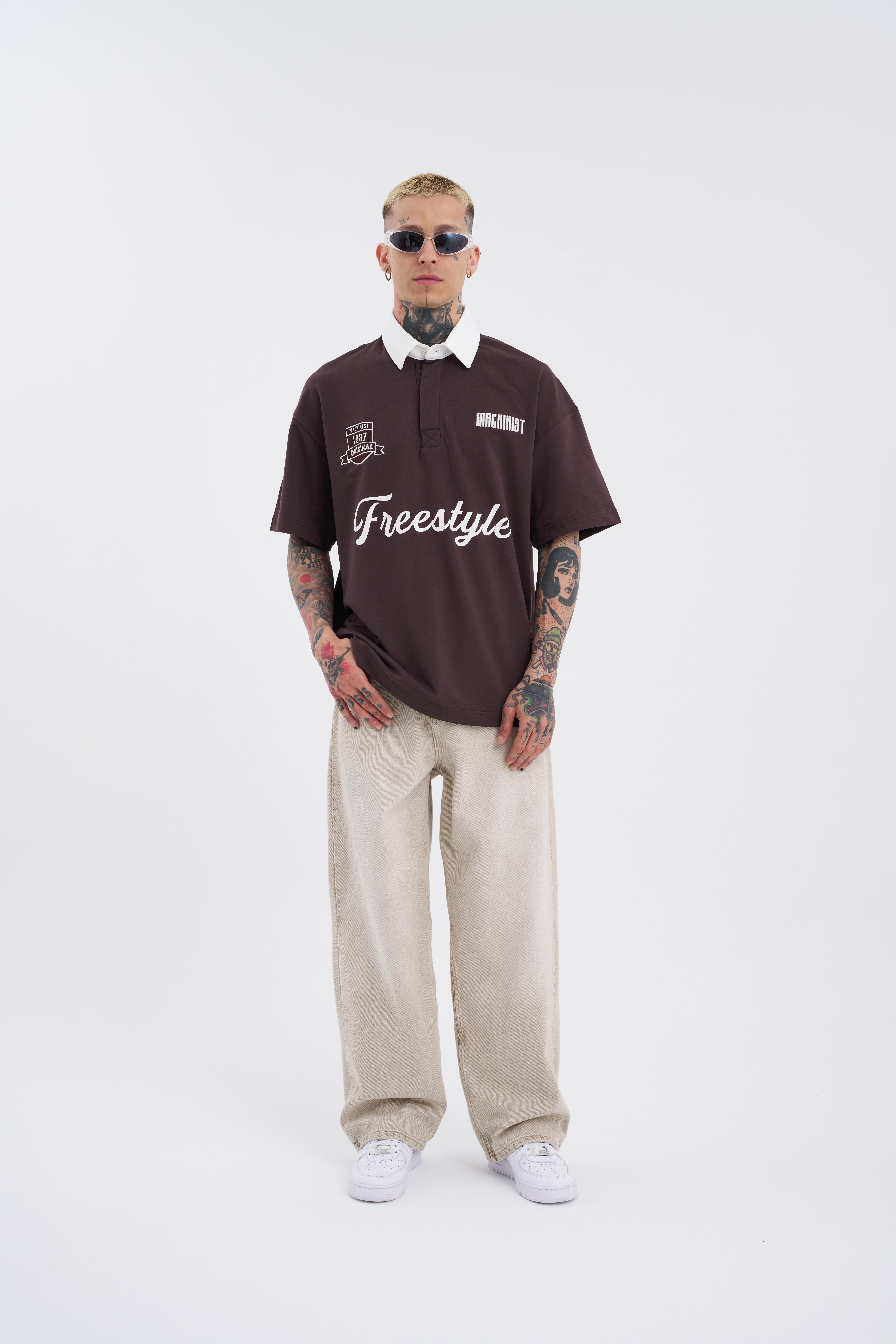 Erkek Freestyle Polo Yaka Kahverengi Tişört
