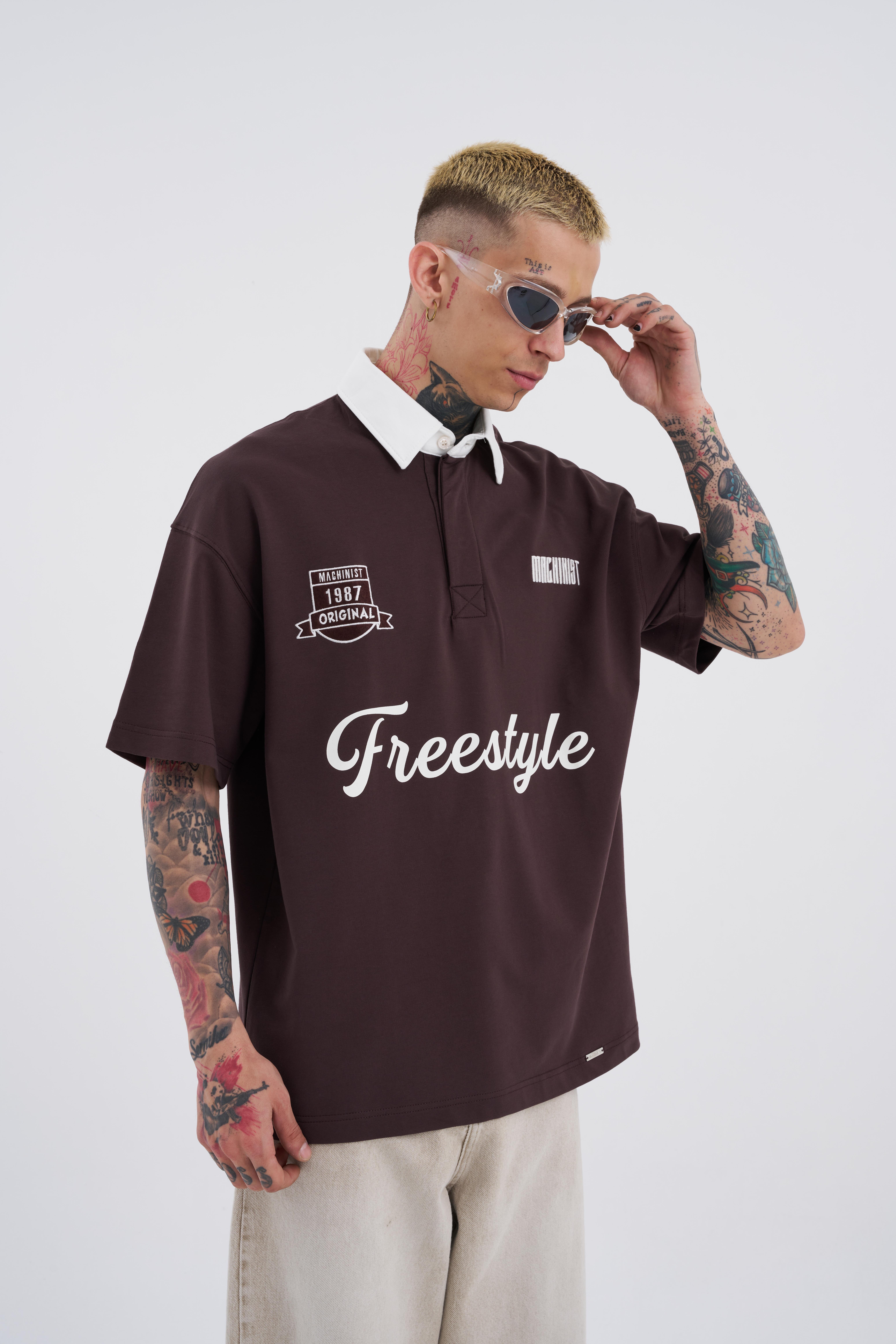 Erkek Freestyle Polo Yaka Kahverengi Tişört