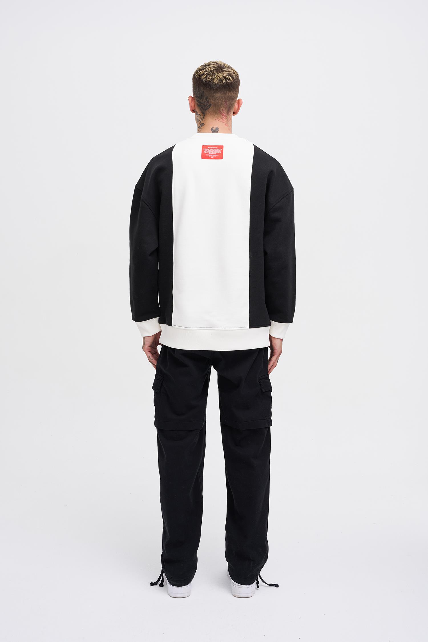 Erkek M Logo Patchwork Sweatshirt BLACK-ECRU