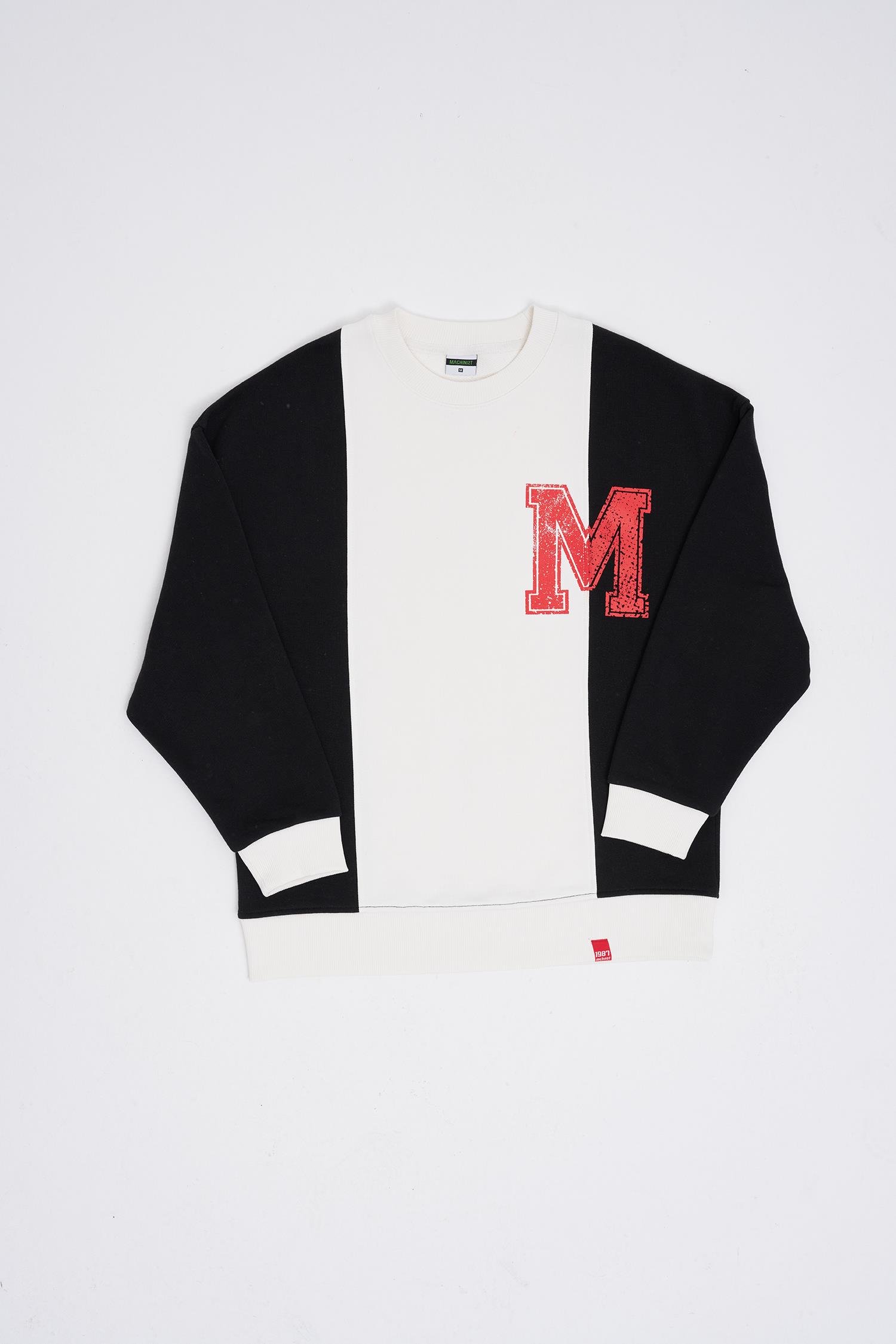Erkek M Logo Patchwork Sweatshirt BLACK-ECRU