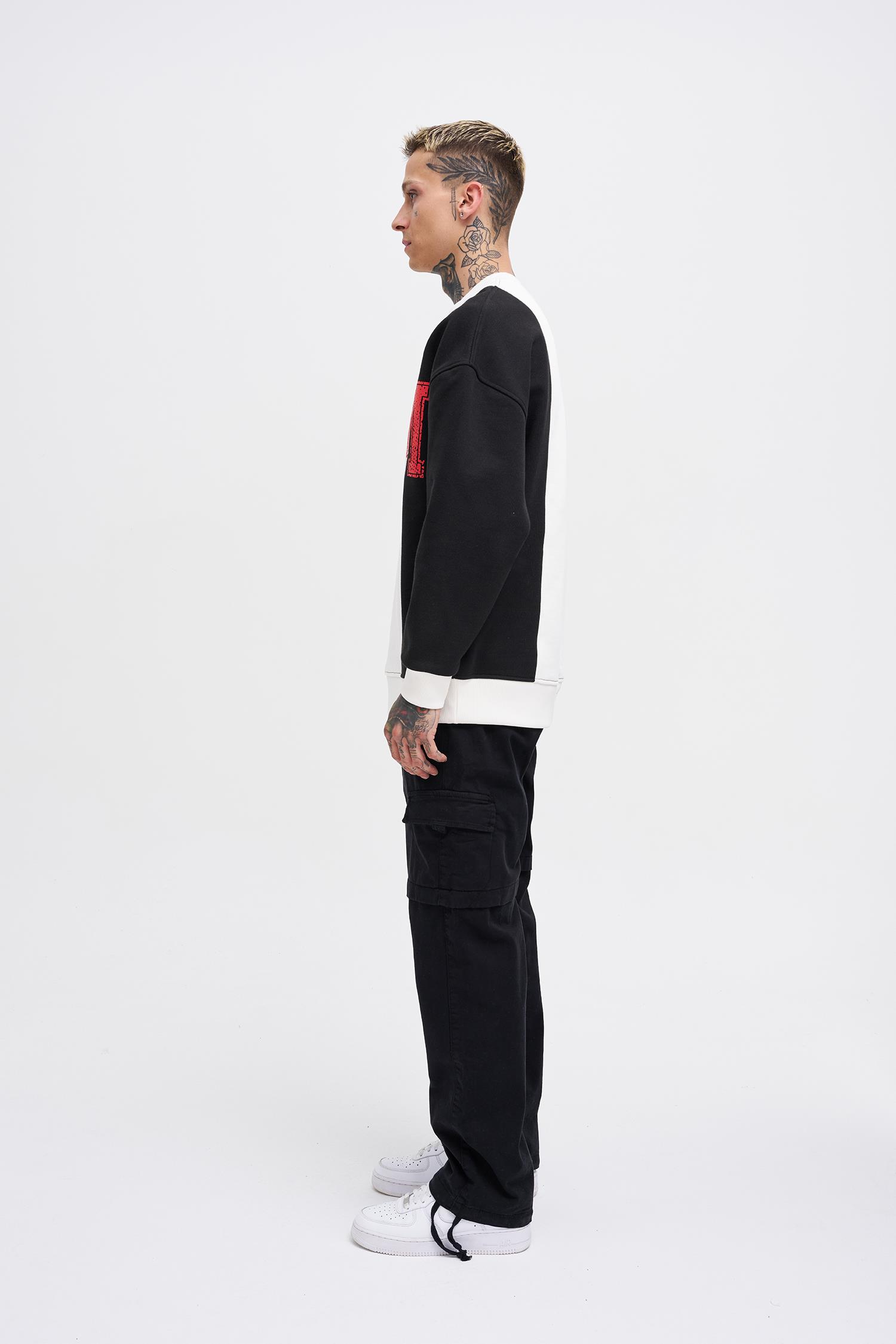 Erkek M Logo Patchwork Sweatshirt BLACK-ECRU
