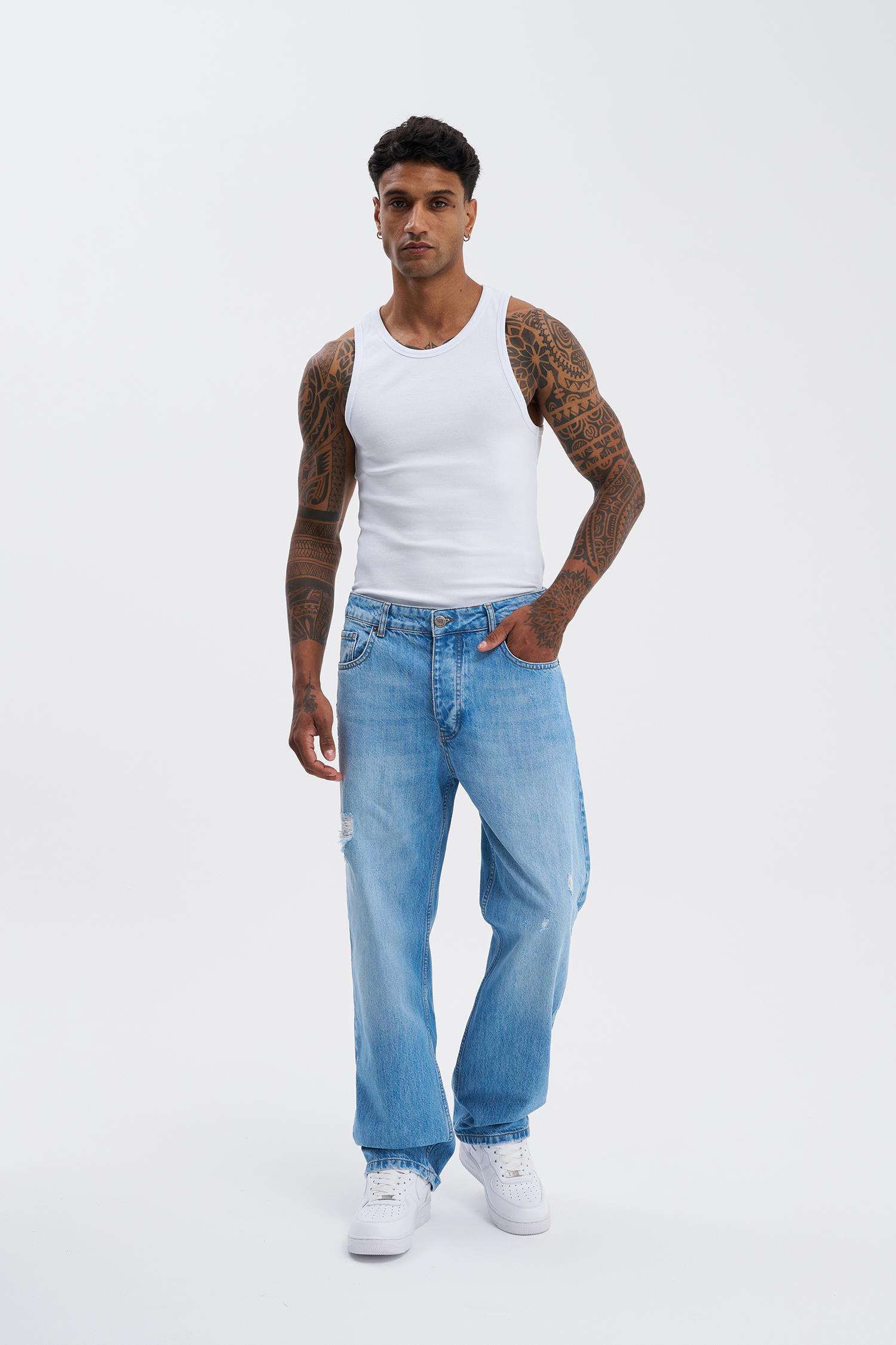 Erkek Oversize Baggy Açık Mavi Jean