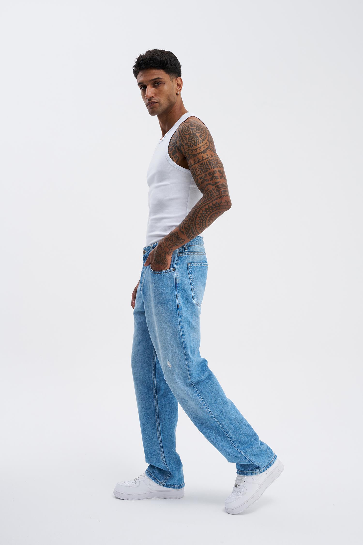 Erkek Oversize Baggy Açık Mavi Jean