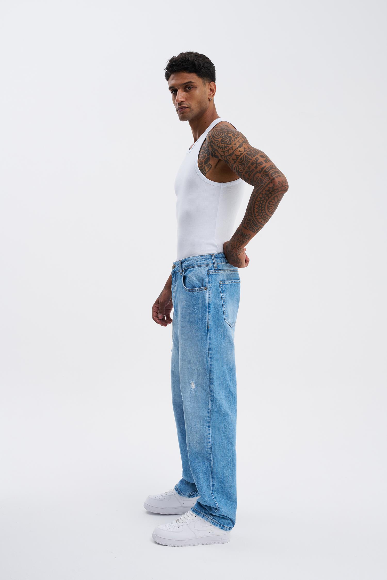 Erkek Oversize Baggy Açık Mavi Jean