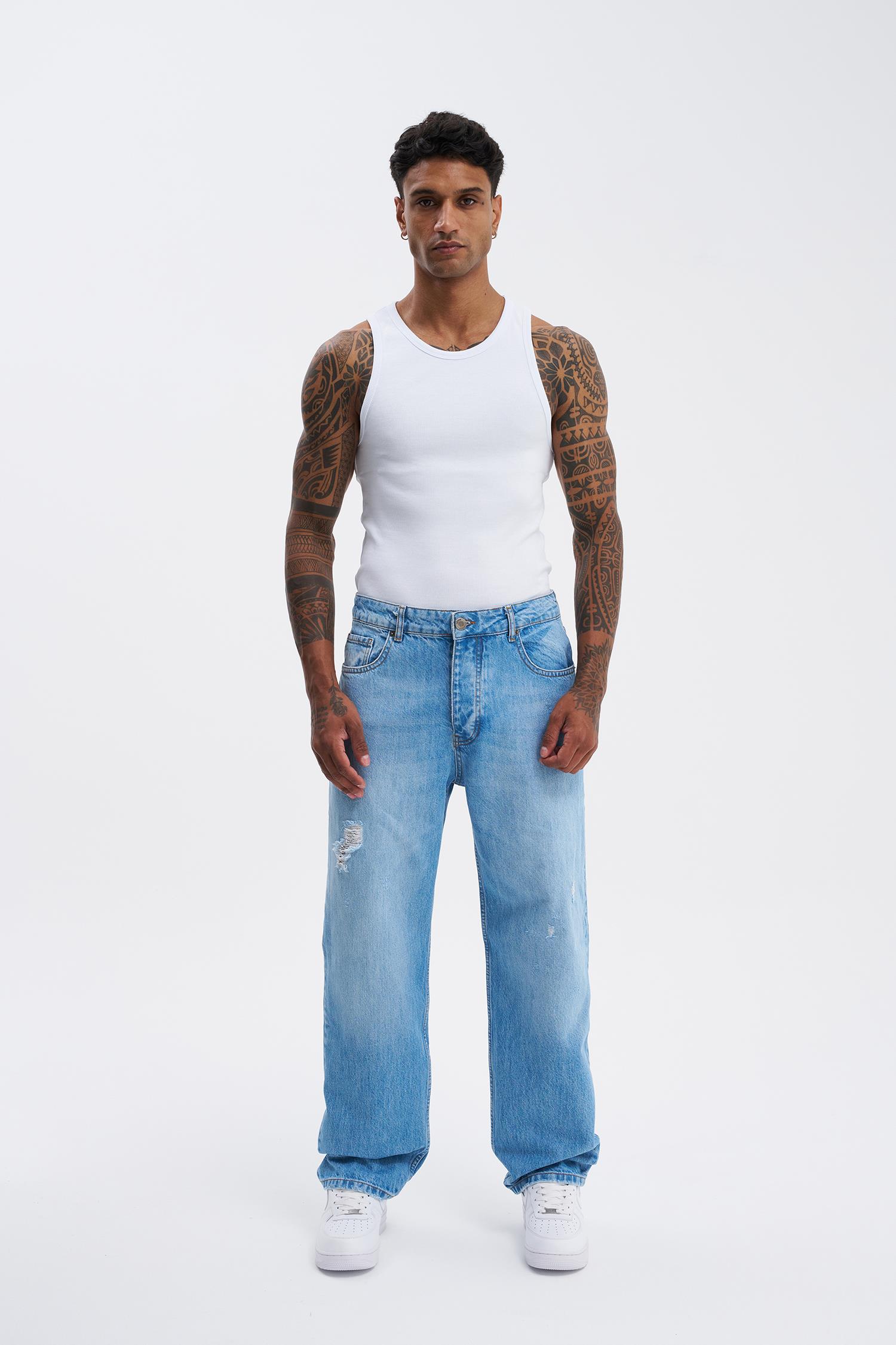Erkek Oversize Baggy Açık Mavi Jean