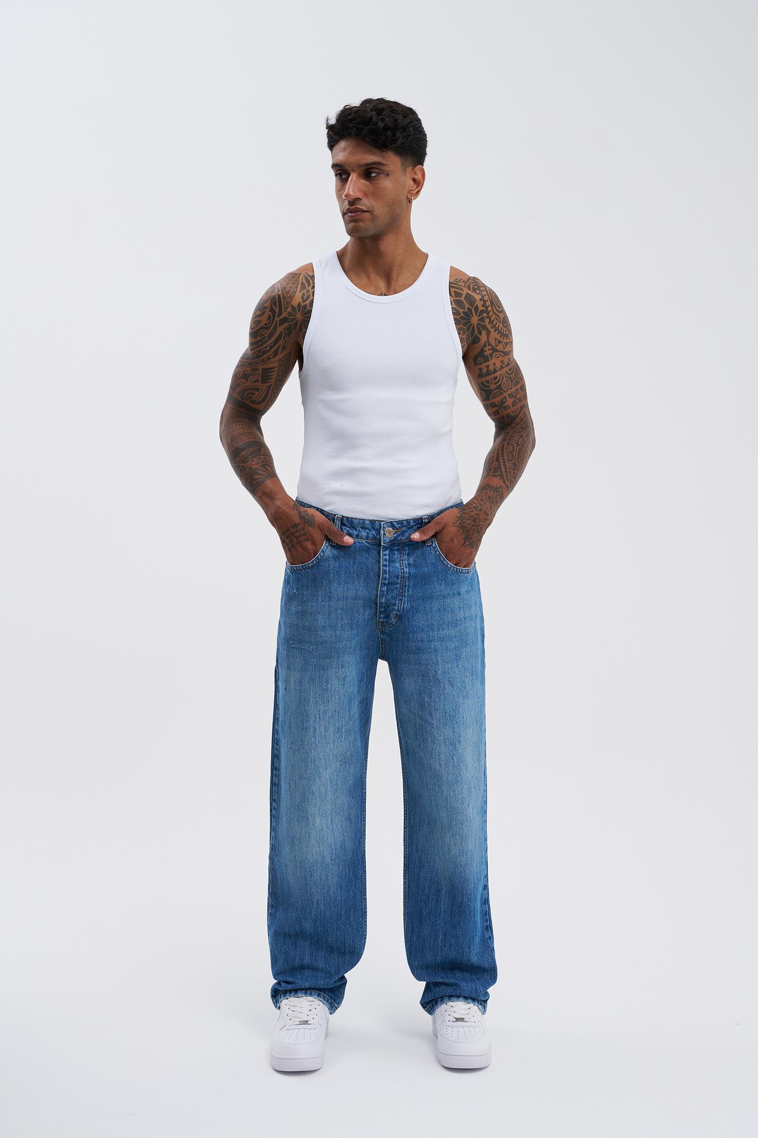 Erkek Oversize Baggy Blue Jean