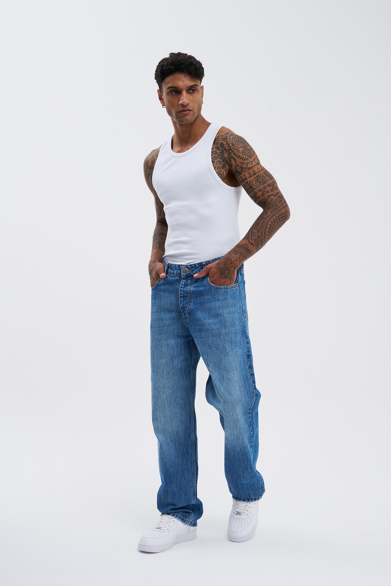 Erkek Oversize Baggy Blue Jean