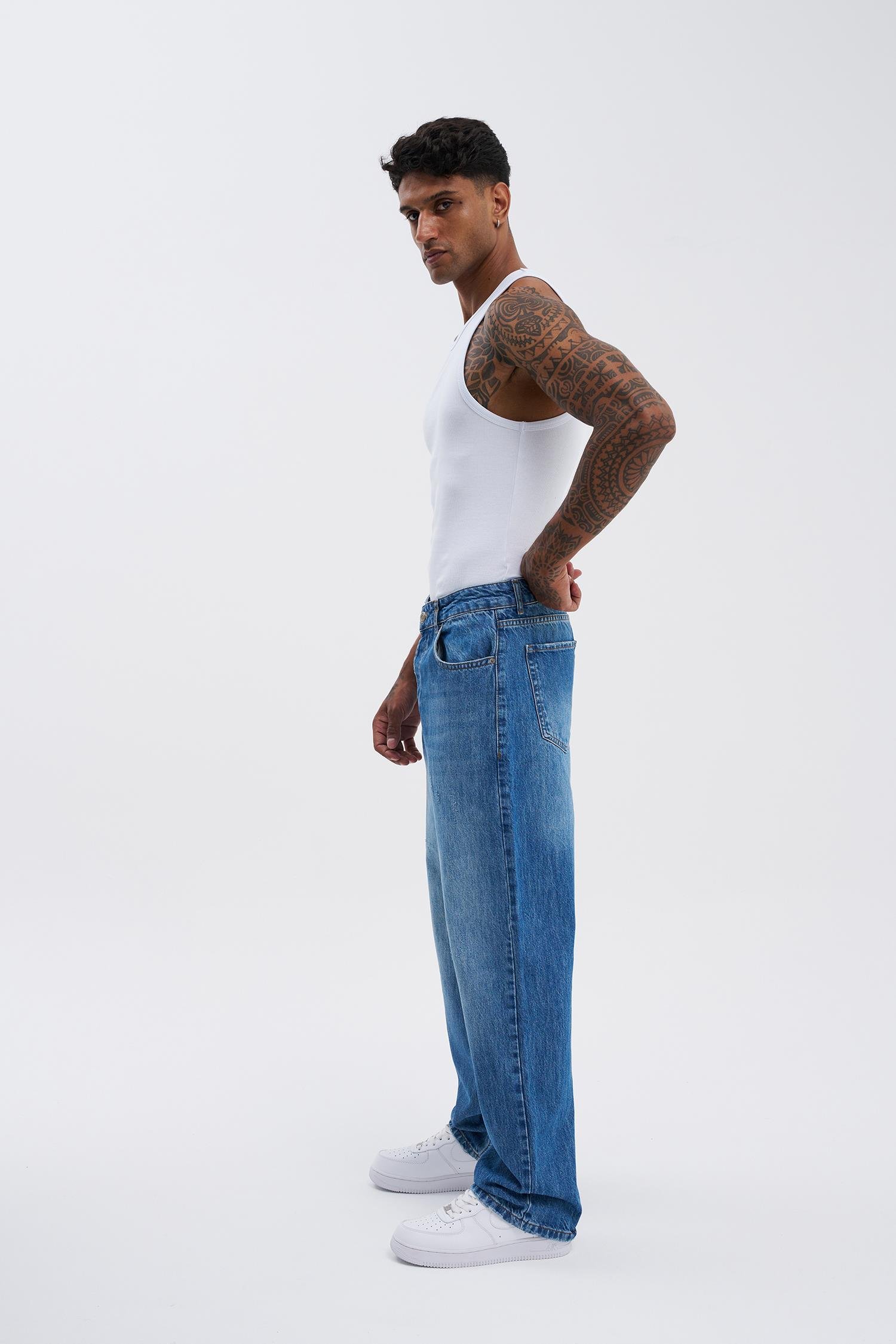 Erkek Oversize Baggy Blue Jean