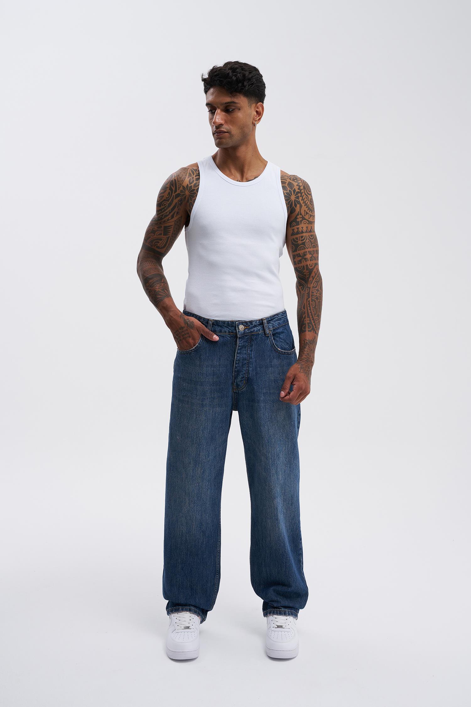 Erkek Oversize Baggy Koyu Mavi Jen