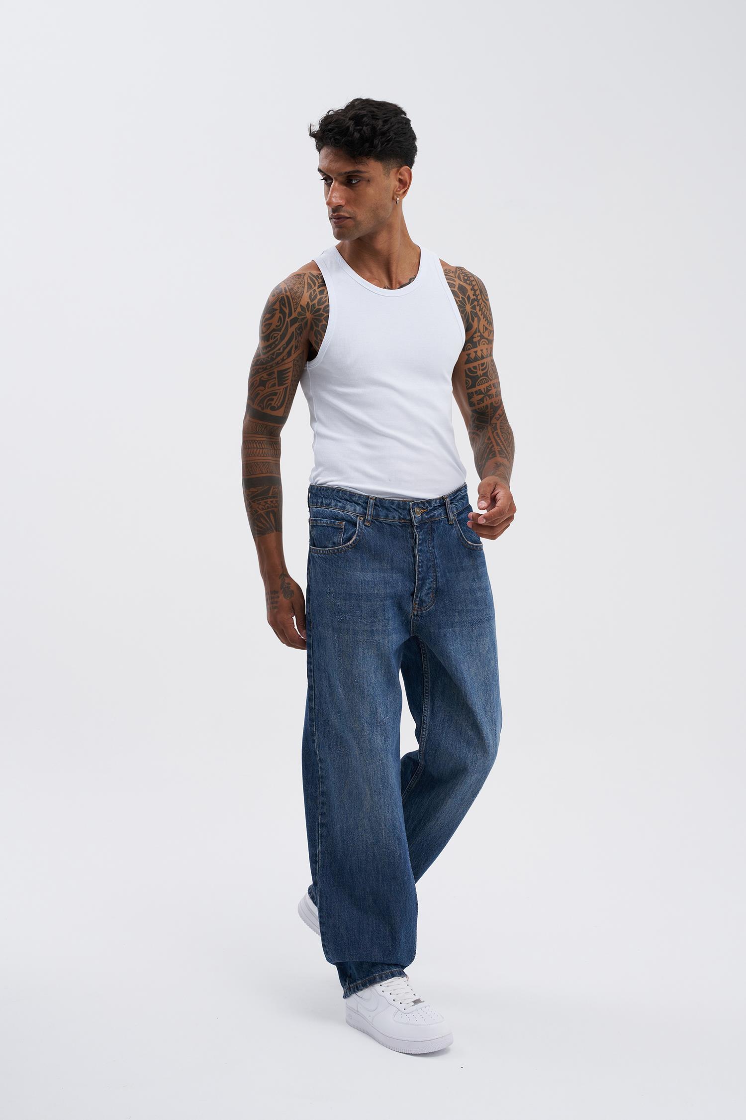 Erkek Oversize Baggy Koyu Mavi Jen