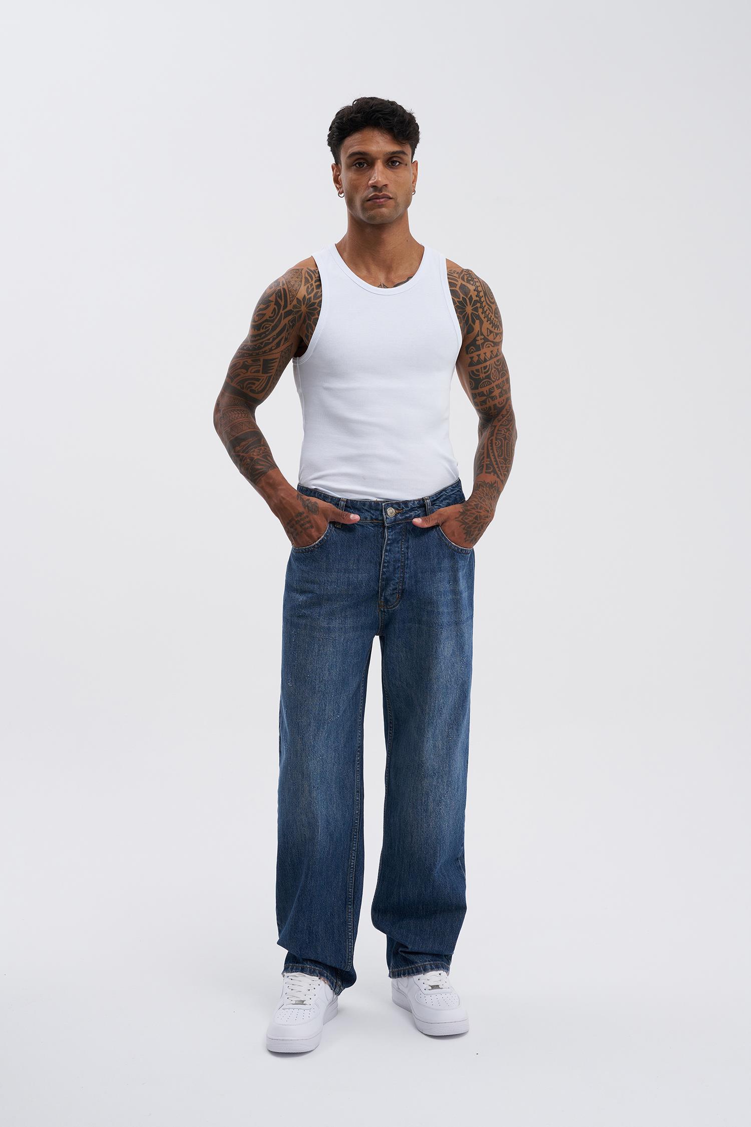 Erkek Oversize Baggy Koyu Mavi Jen