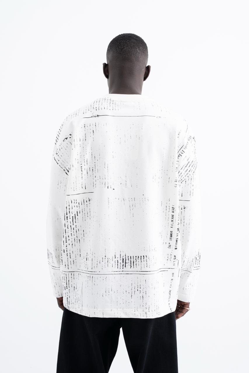 Erkek Oversize Baskılı Ekru Swearshirt